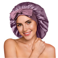YFONG silk bonnet double-layer top view highlights premium mulberry silk for gentle hair care