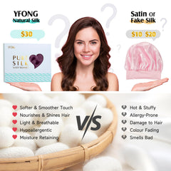 YFONG silk bonnet-elastic band closeup highlights adjustable fit and secure hold