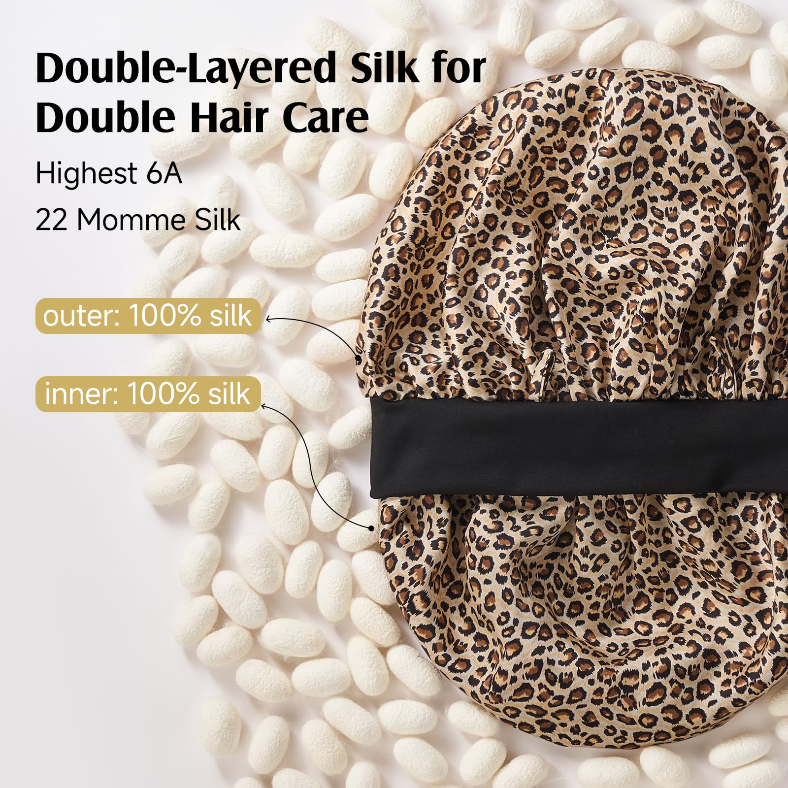 YFONG silk bonnet on head demonstrates secure all-night fit.
