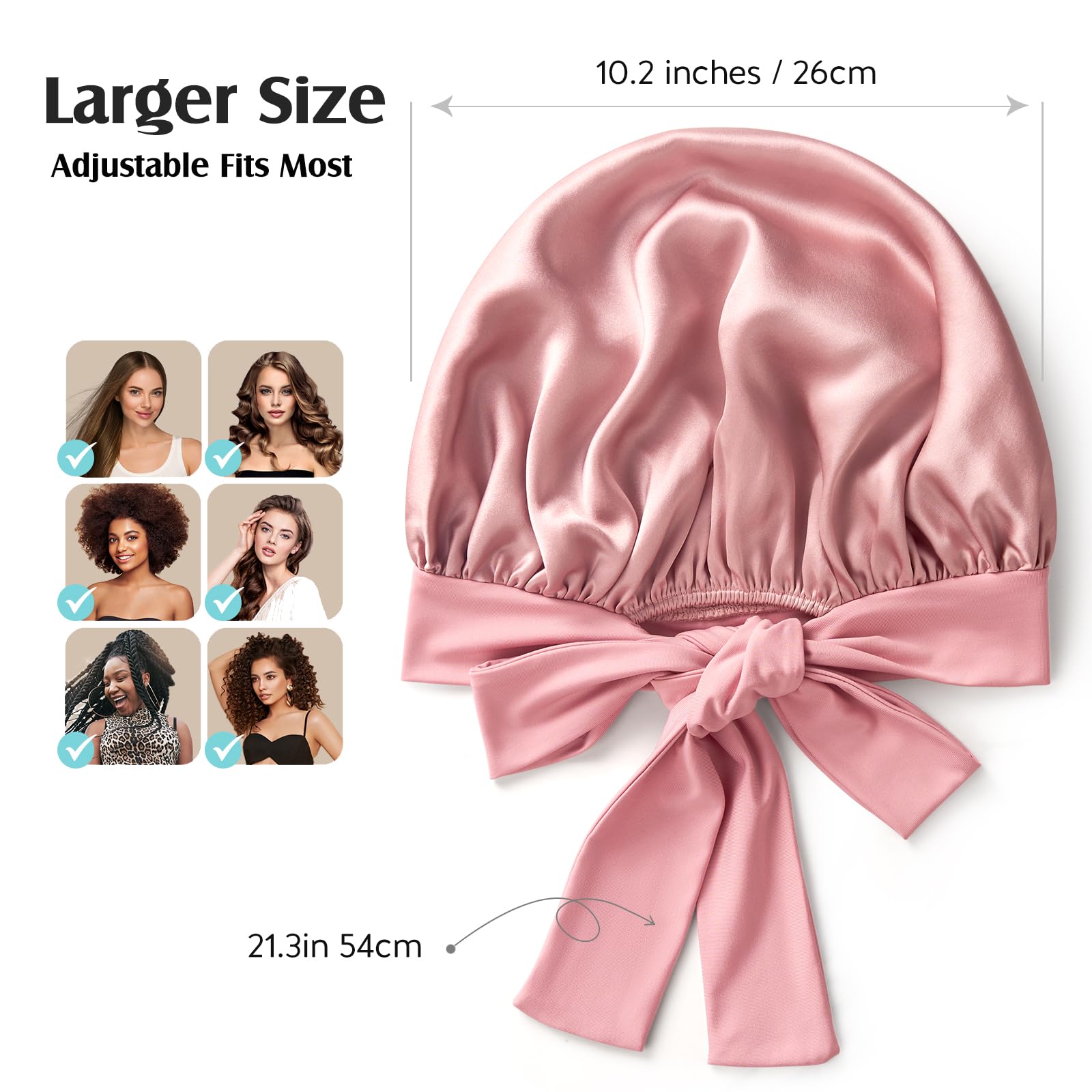YFONG silk bonnet pink elastic loop detail keeps bonnet in place