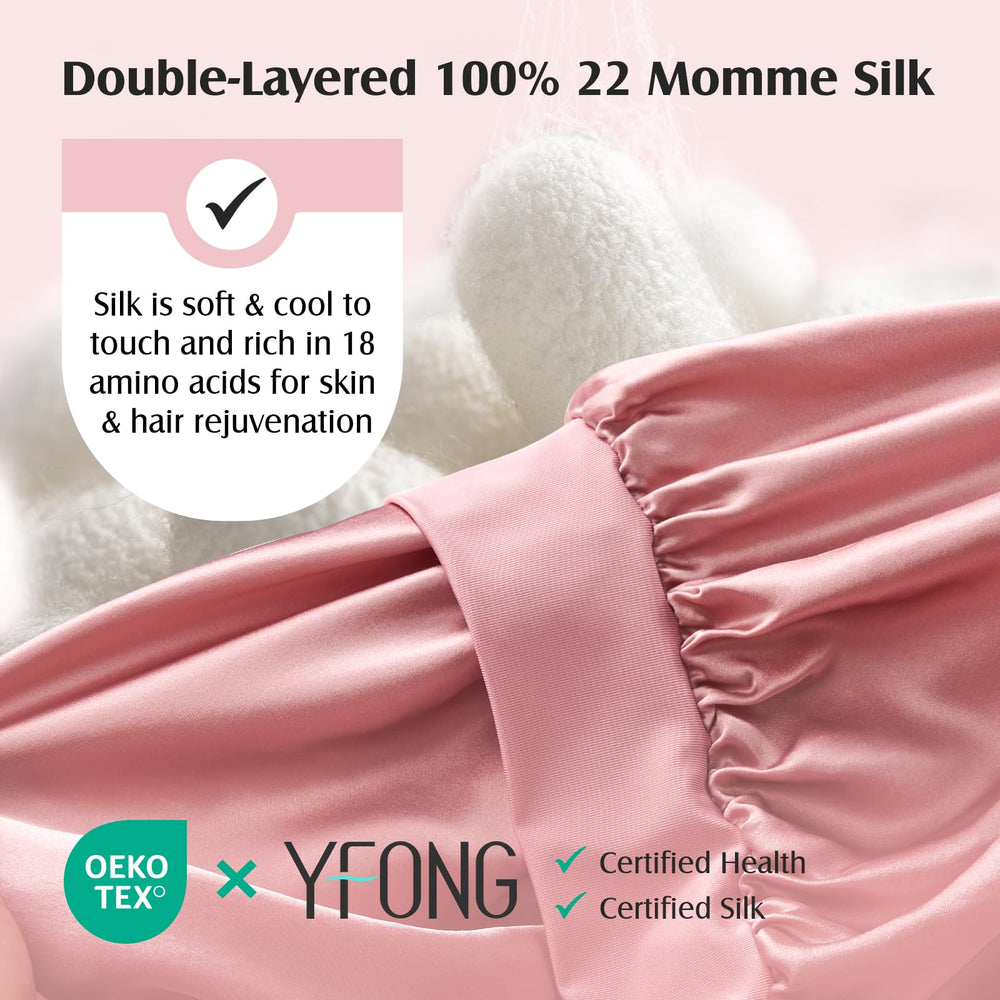 YFONG silk bonnet pink inside view reduces friction for smooth hair sleep