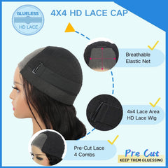 YFOXI Wear and Go bob wig cap construction highlights secure fit without glue.