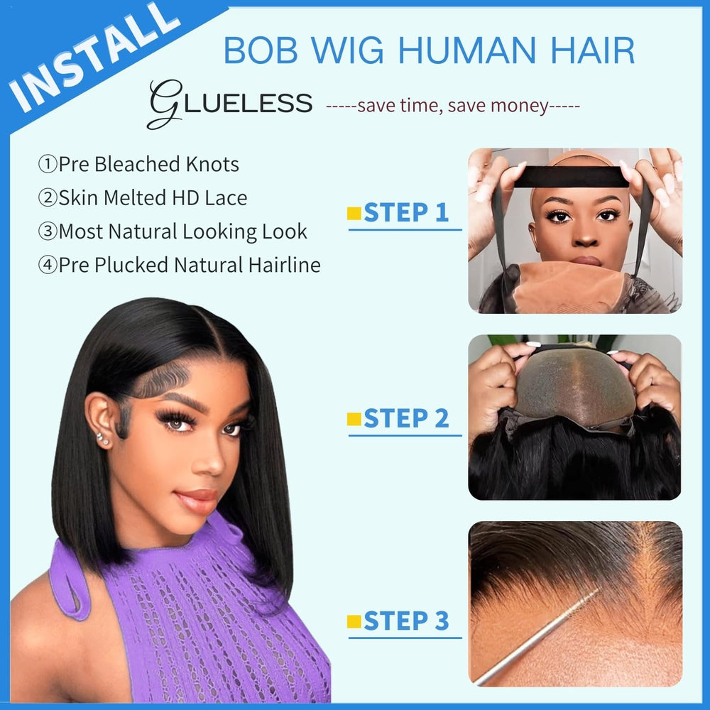 YFOXI Wear and Go bob wig 4x4 lace-closure close-up demonstrates natural scalp blending.