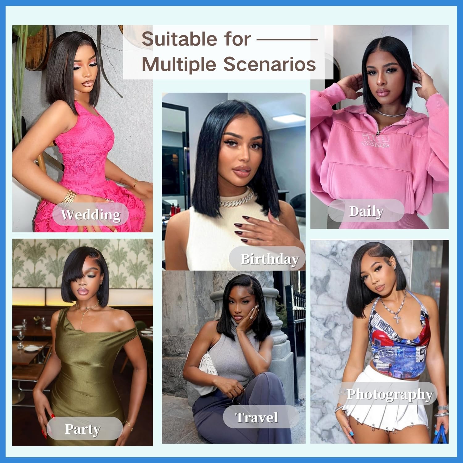 YFOXI Wear and Go bob wig packaging and care tips included.