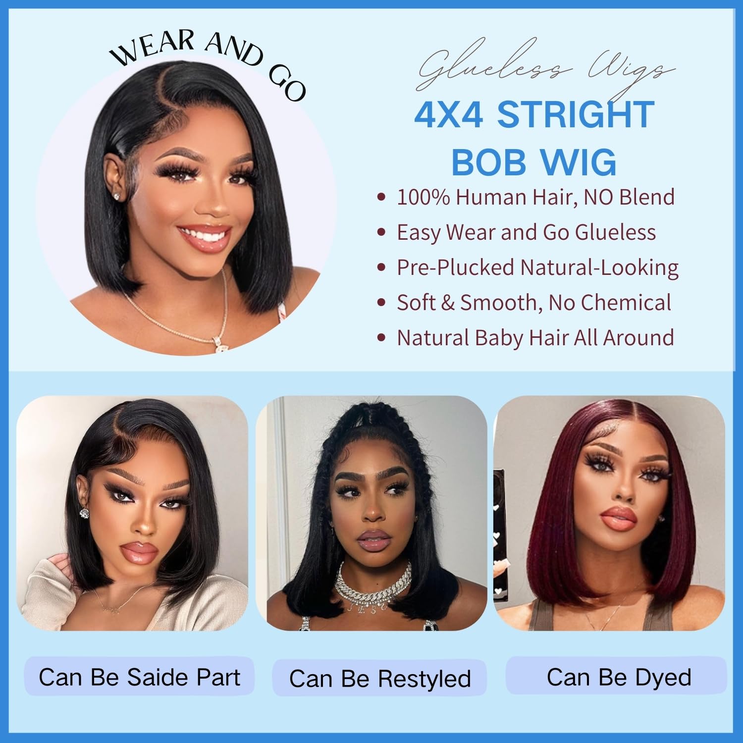 YFOXI Wear and Go bob wig straight texture offers sleek, low-maintenance styling.