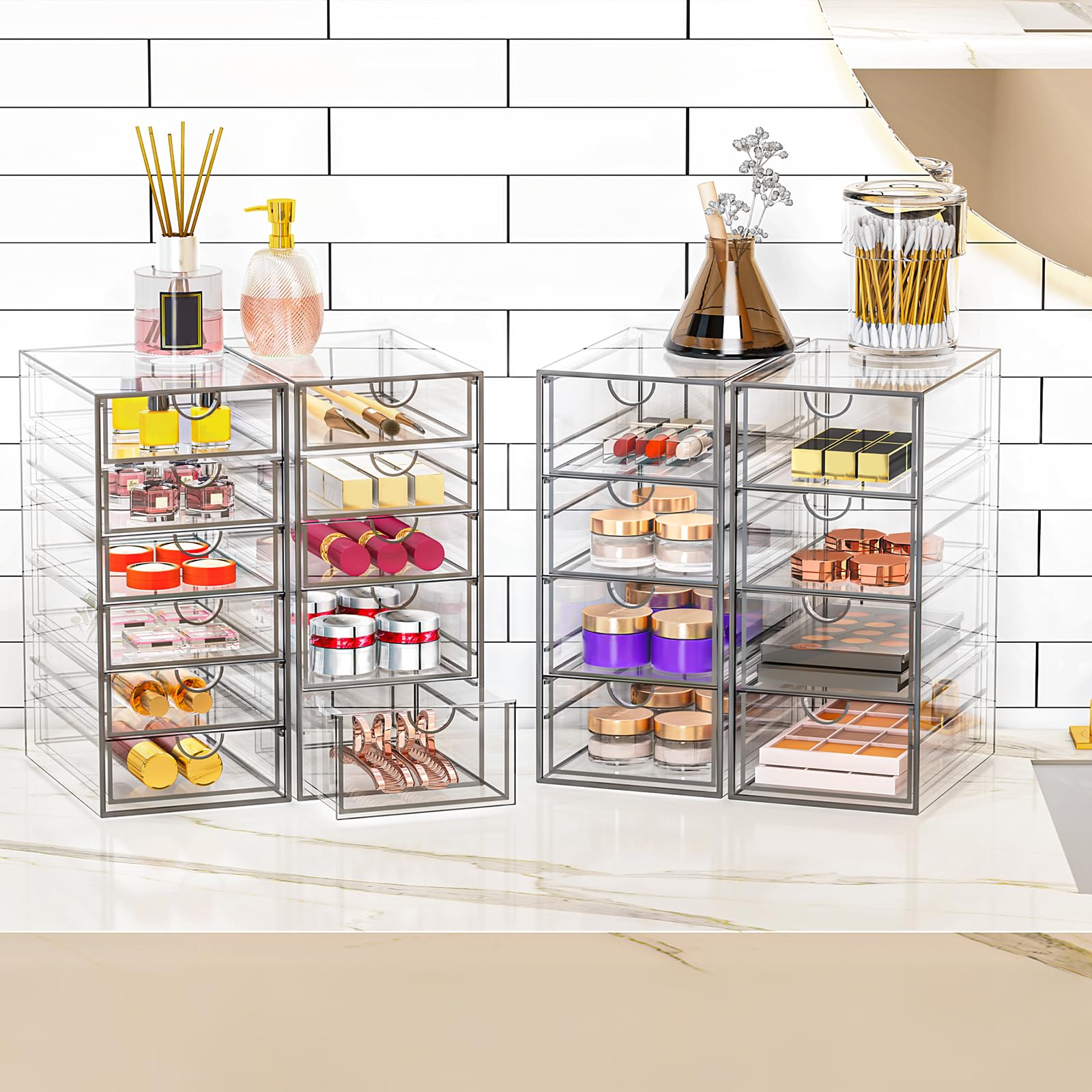 YFXCVSL acrylic makeup organizer with 19 drawers enabling quick access to cosmetics