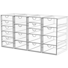 YFXCVSL acrylic makeup organizer four-pack front view for clutter-free vanity storage