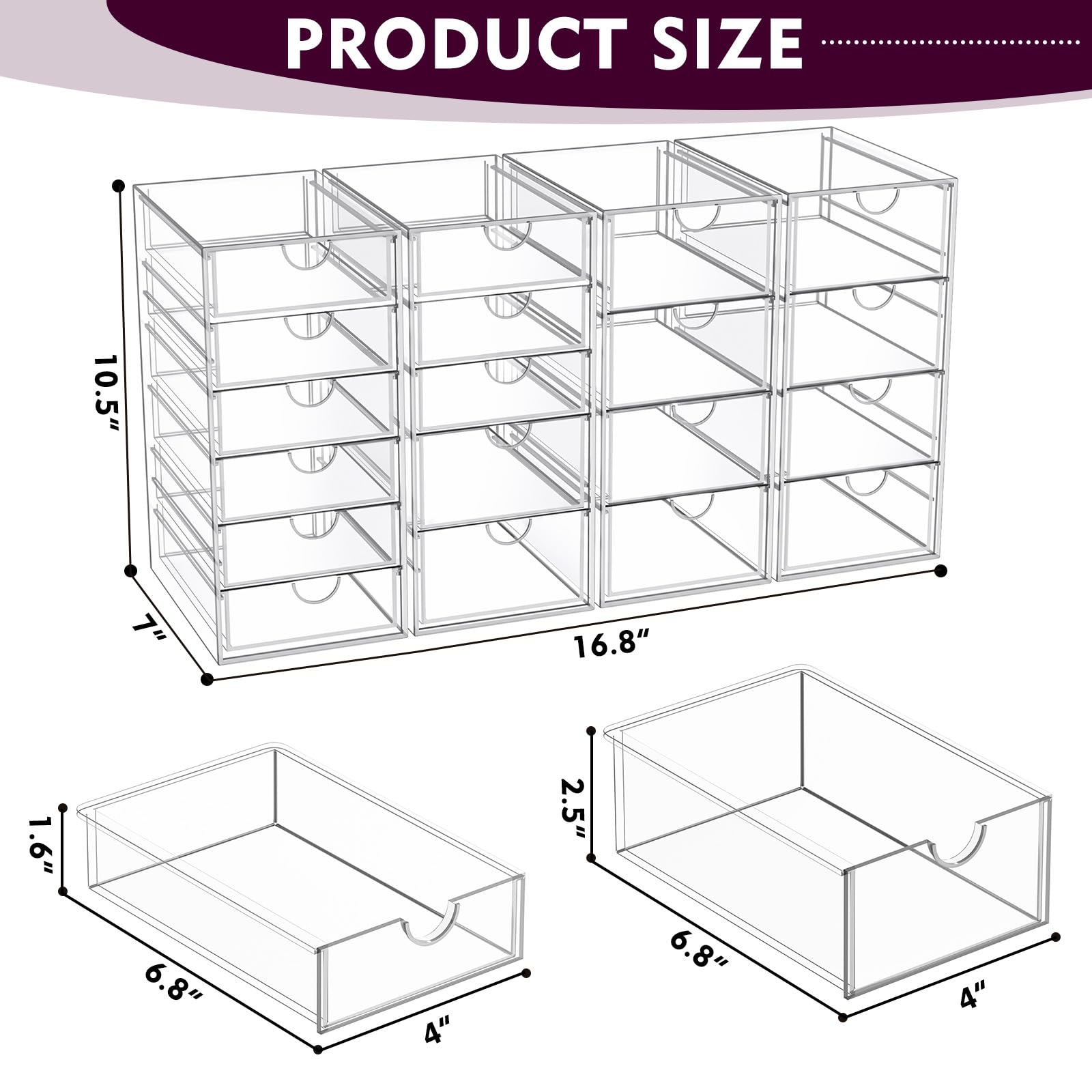 YFXCVSL clear-drawer storage on dresser simplifies arranging lipsticks and brushes