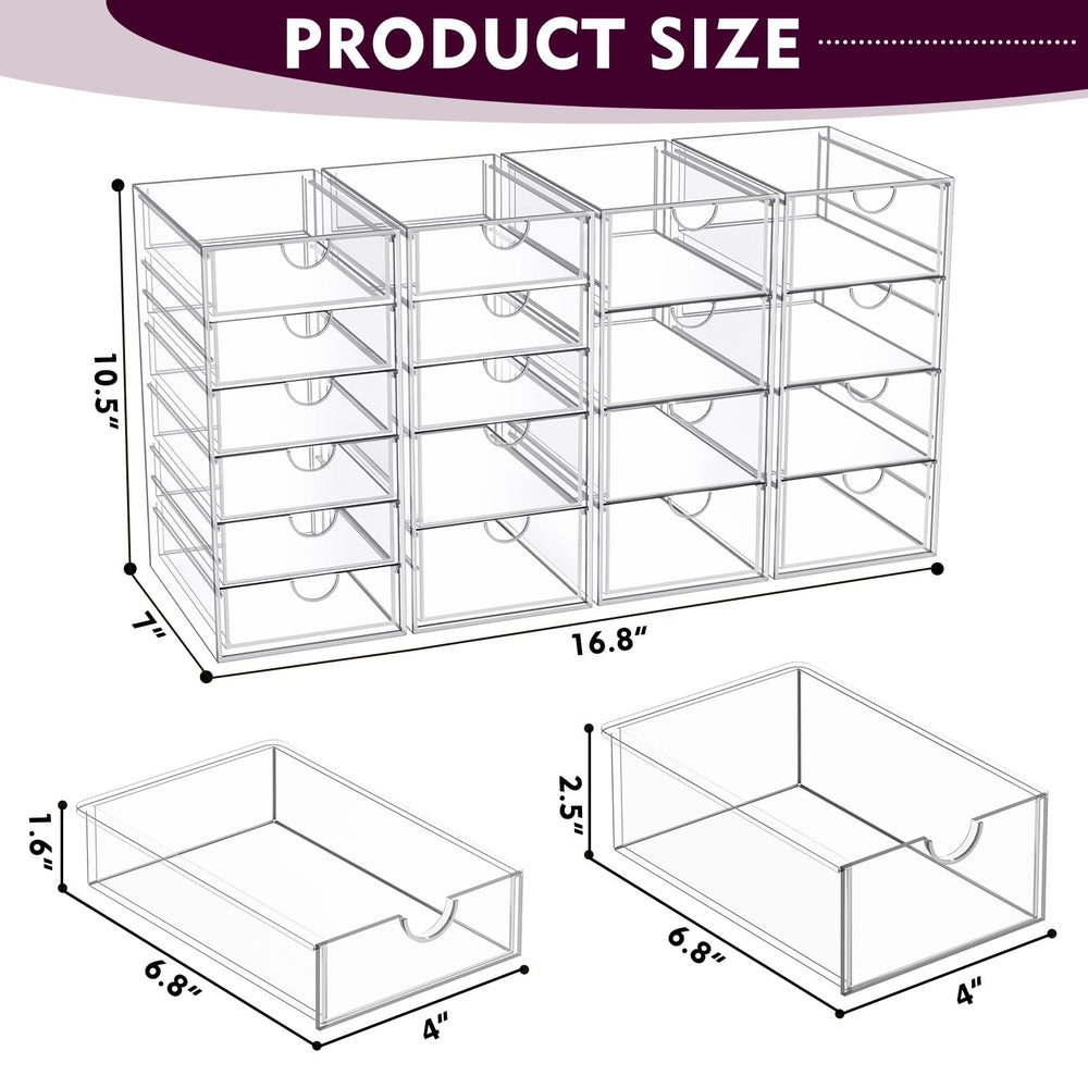 YFXCVSL clear-drawer storage on dresser simplifies arranging lipsticks and brushes