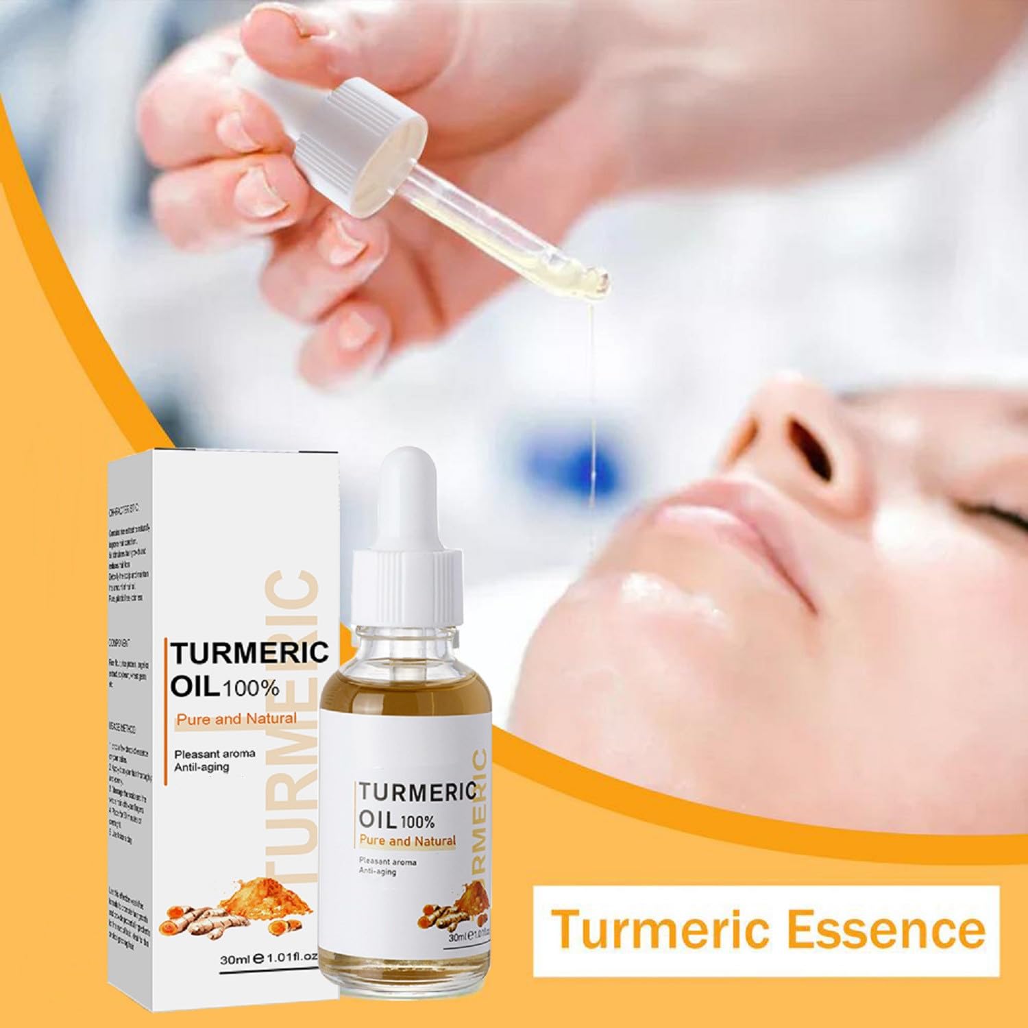 YG LianKai turmeric serum being massaged onto skin for soothing hydration.