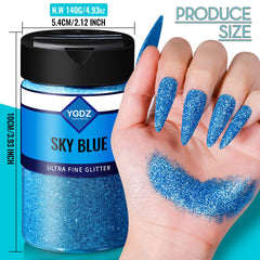 YGDZ Blue Glitter nail art application adds subtle to dramatic shimmer.