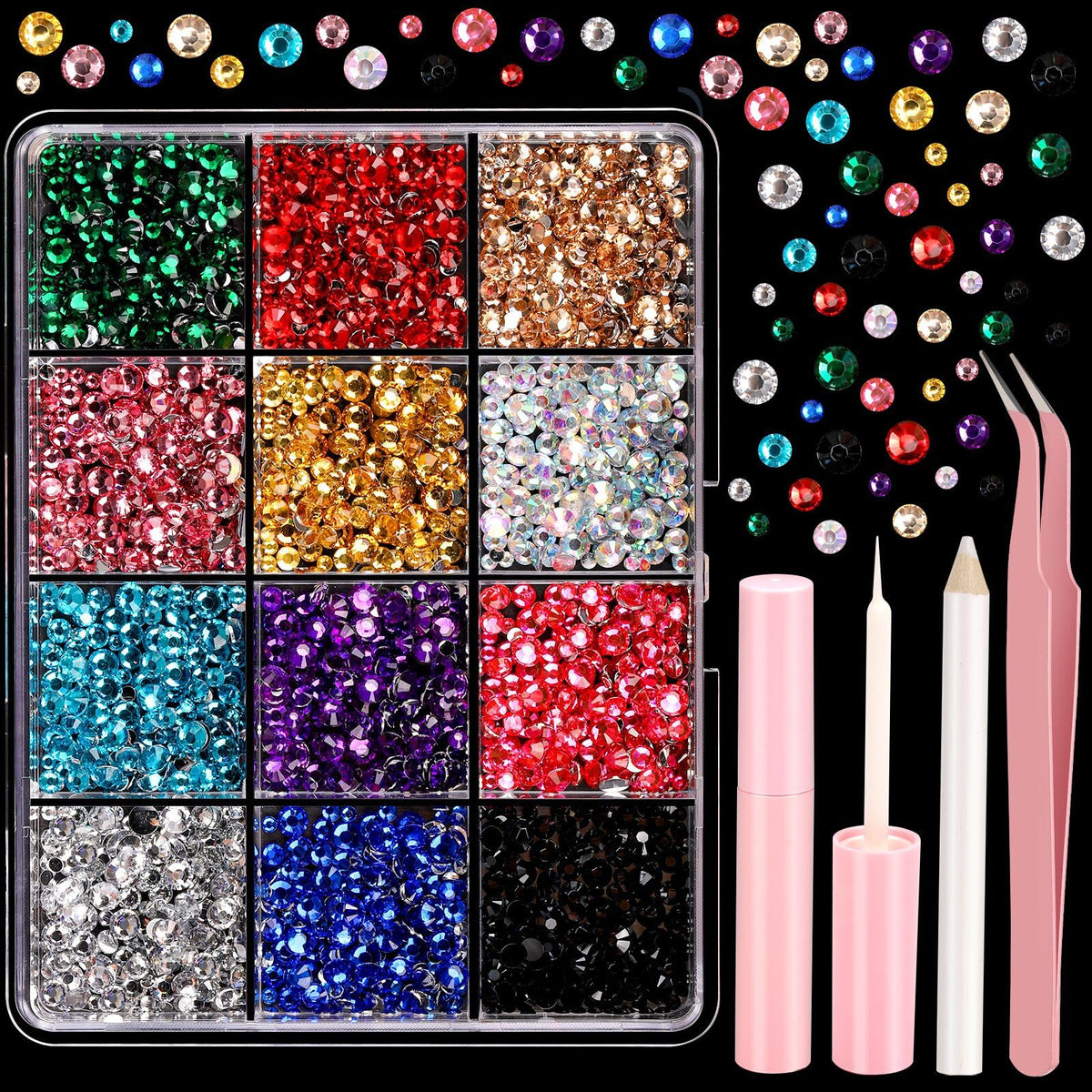 YGDZ Face Rhinestones Kit colors and sizes for versatile makeup design