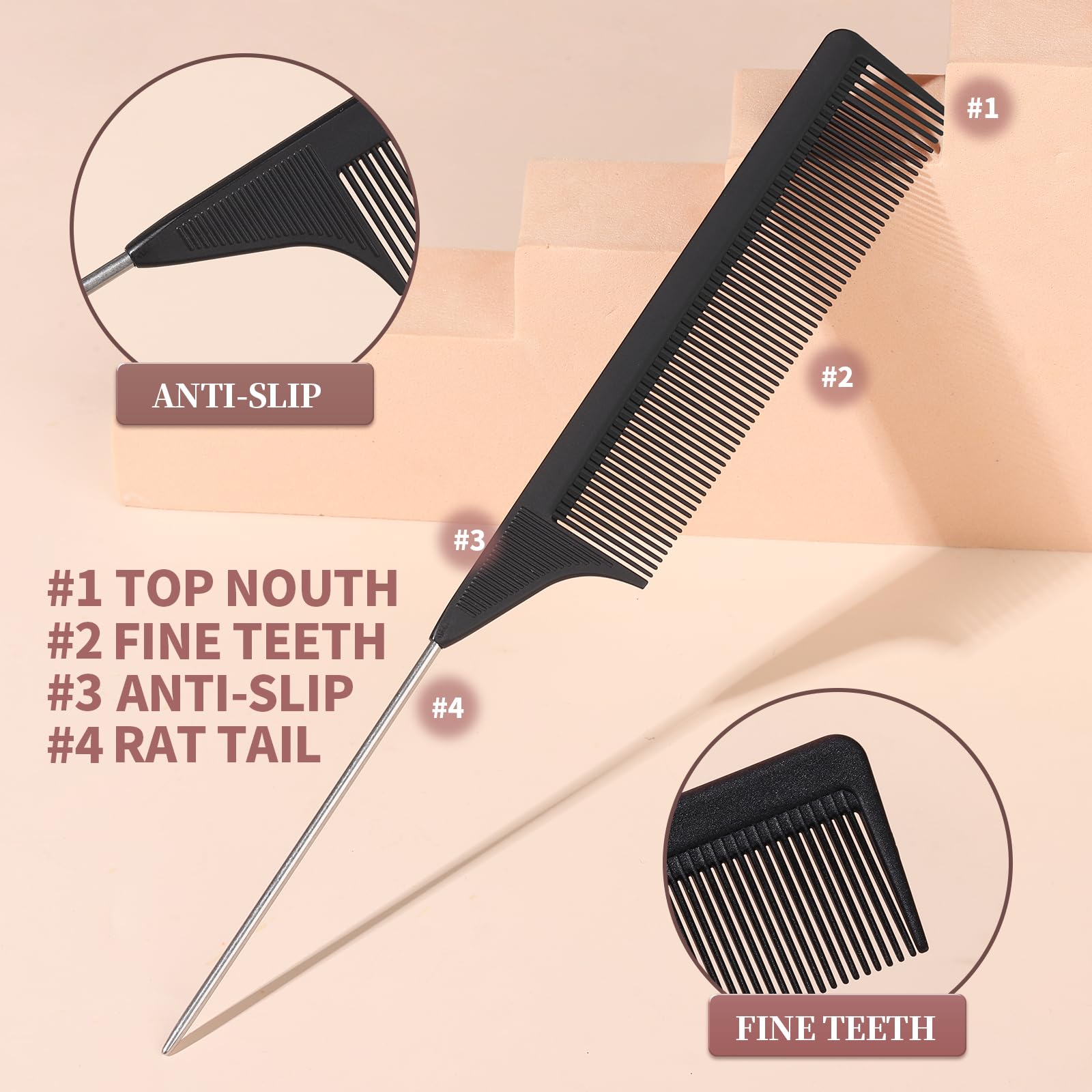 YGDZ carbon fiber rat tail comb for precise parting.