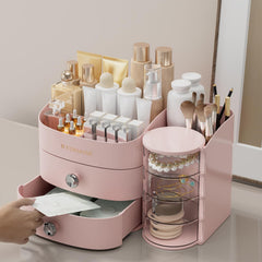 YGJT makeup organizer top compartment pink ideal for quick skincare and makeup access.
