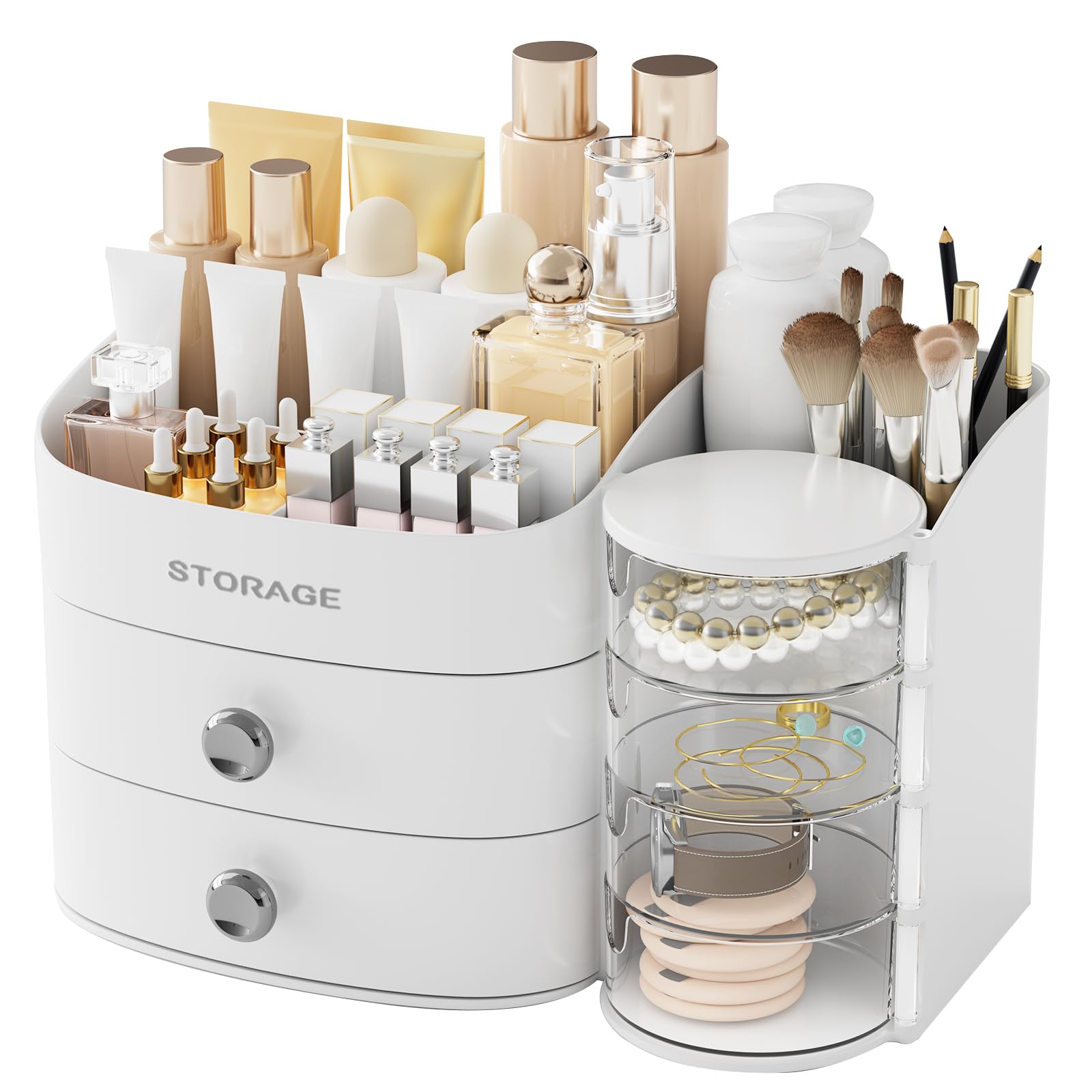 YGJT Makeup Organizer top compartment keeps skincare within easy reach for daily use