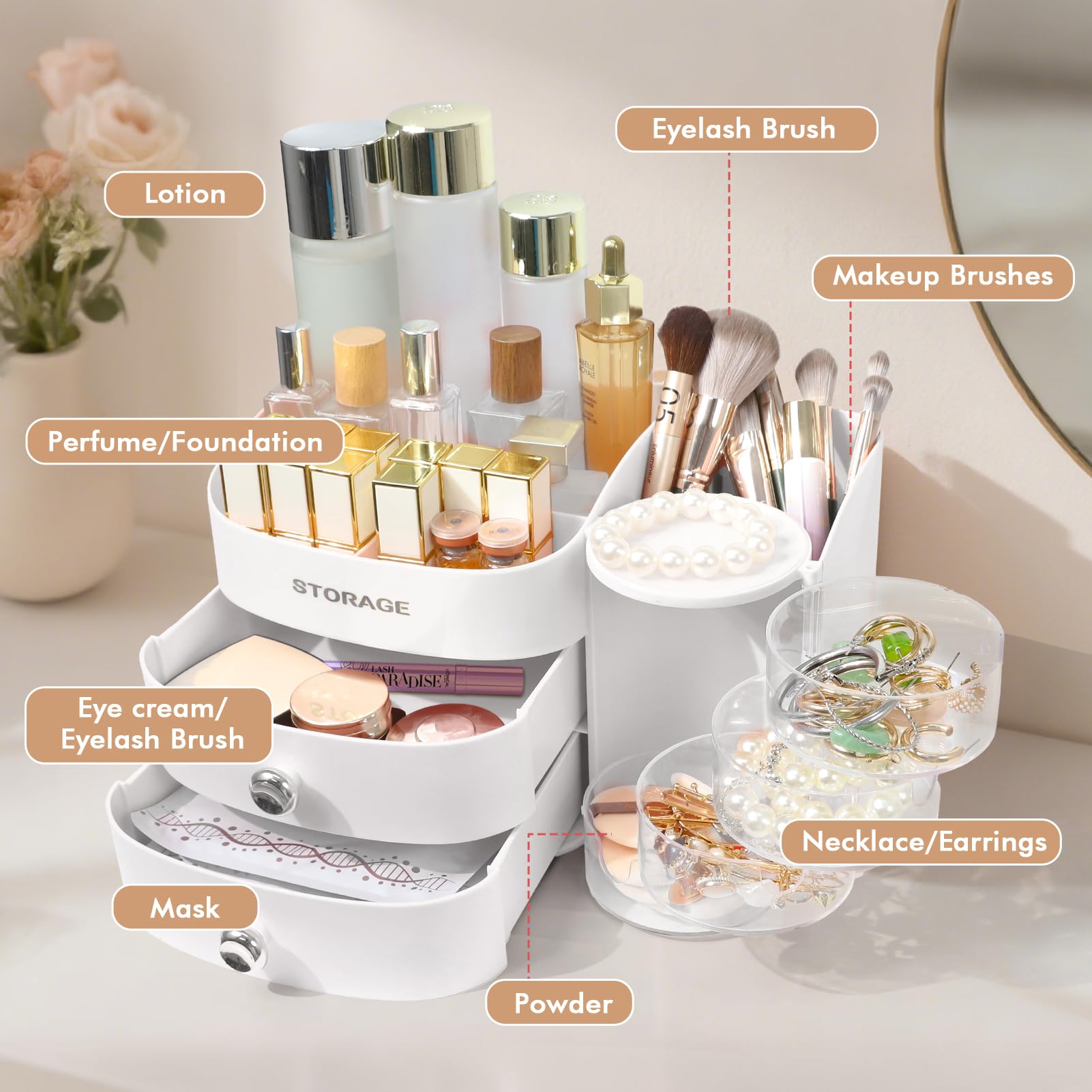 YGJT Makeup Organizer vanity display suits a beauty counter or bathroom vanity