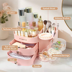 YGJT skincare jewelry organizer drawer pink keeps skincare and accessories neatly separated.