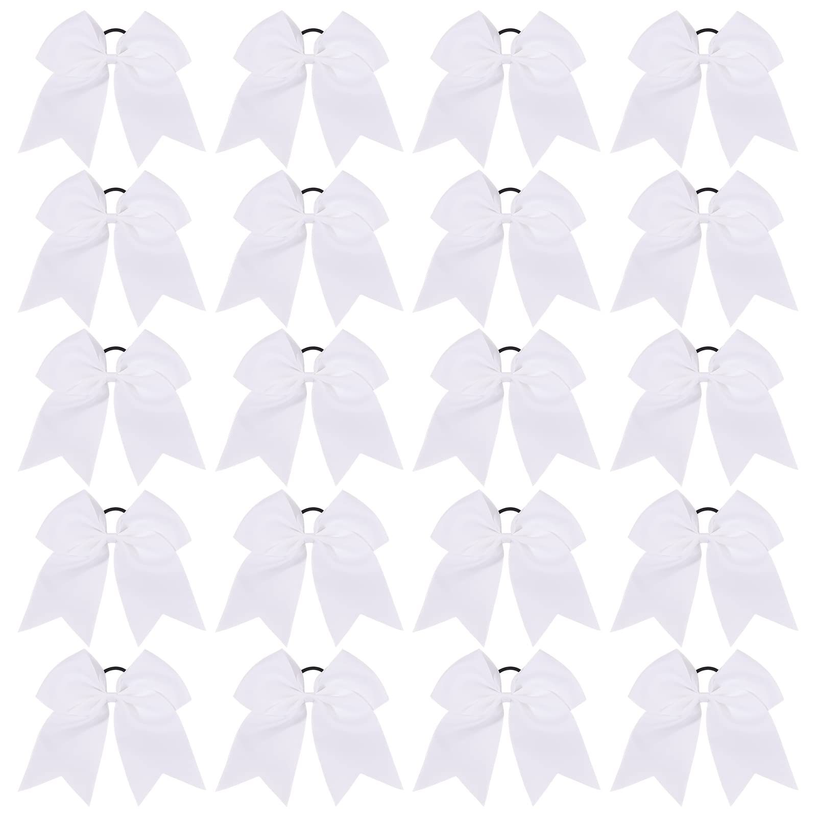 YHXX YLEN white cheer bow 8inch, packaged 20pcs for easy outfit coordination.