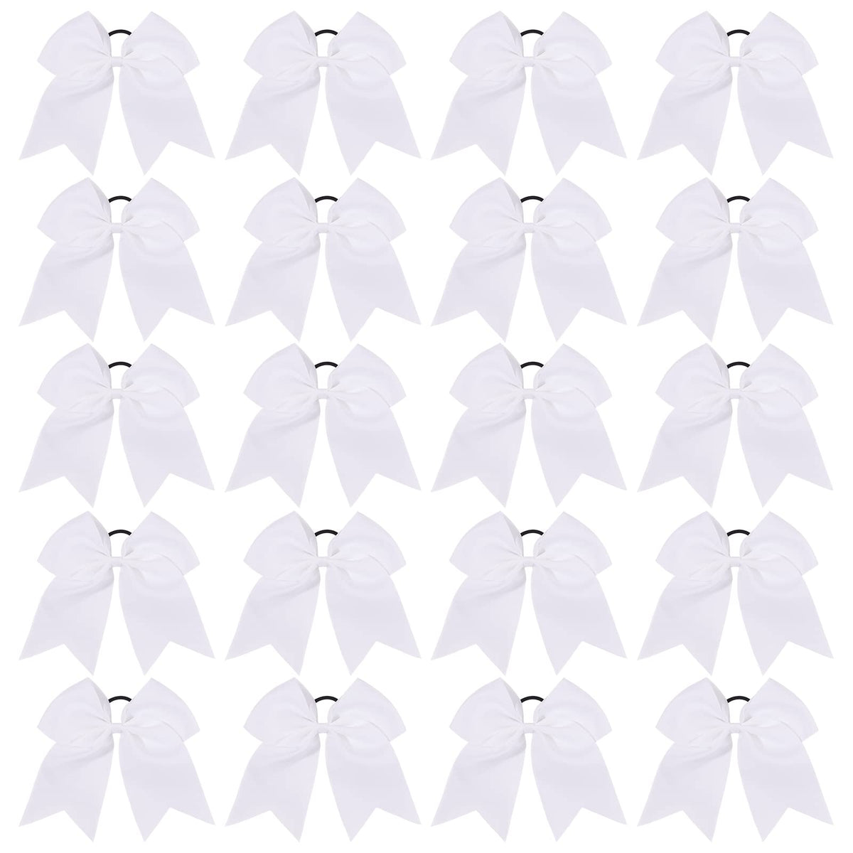YHXX YLEN white cheer bow 8inch, packaged 20pcs for easy outfit coordination.