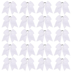 YHXX YLEN white cheer bow 8inch, packaged 20pcs for easy outfit coordination.