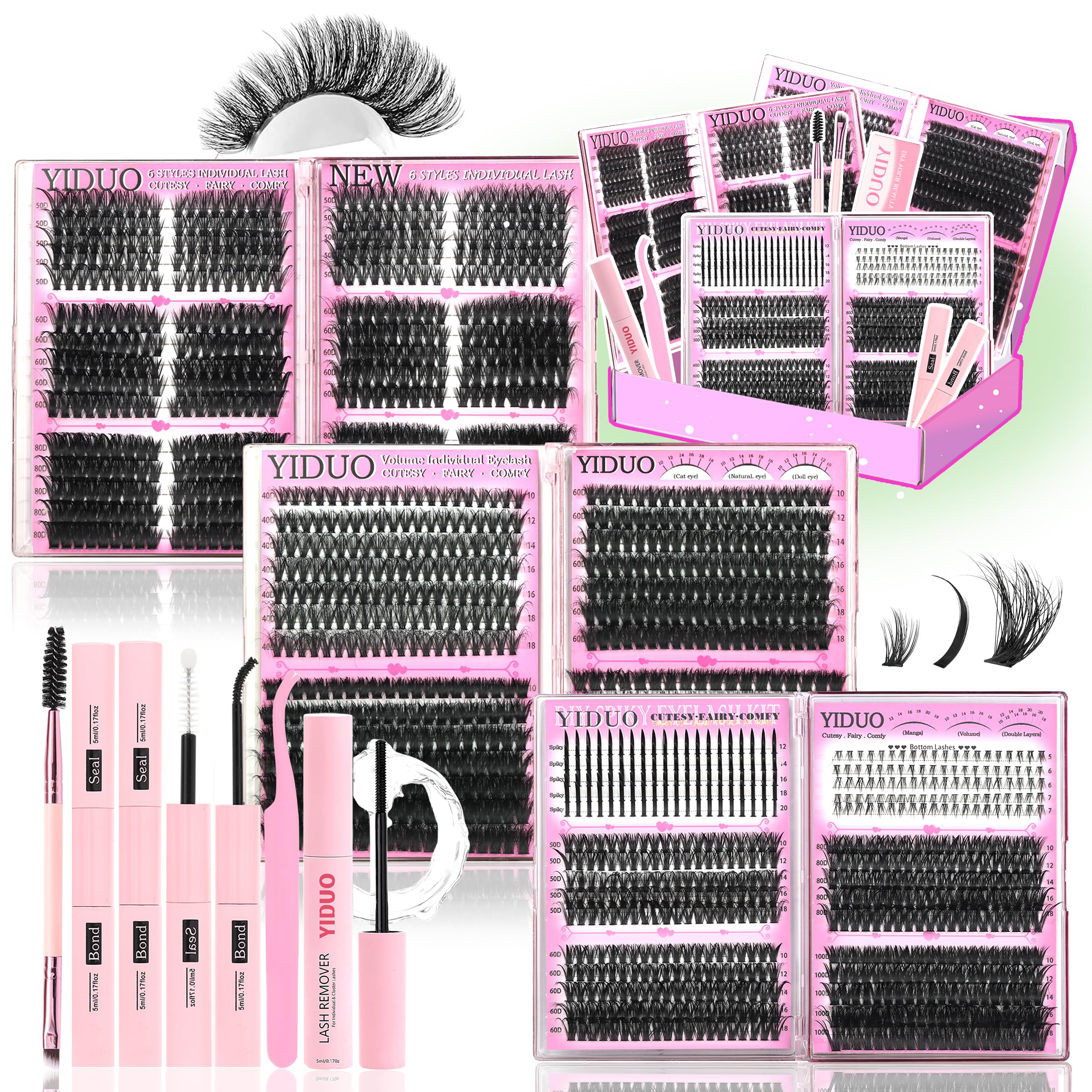 YIDUO 6-box mix lash clusters kit box for versatile DIY lash looks