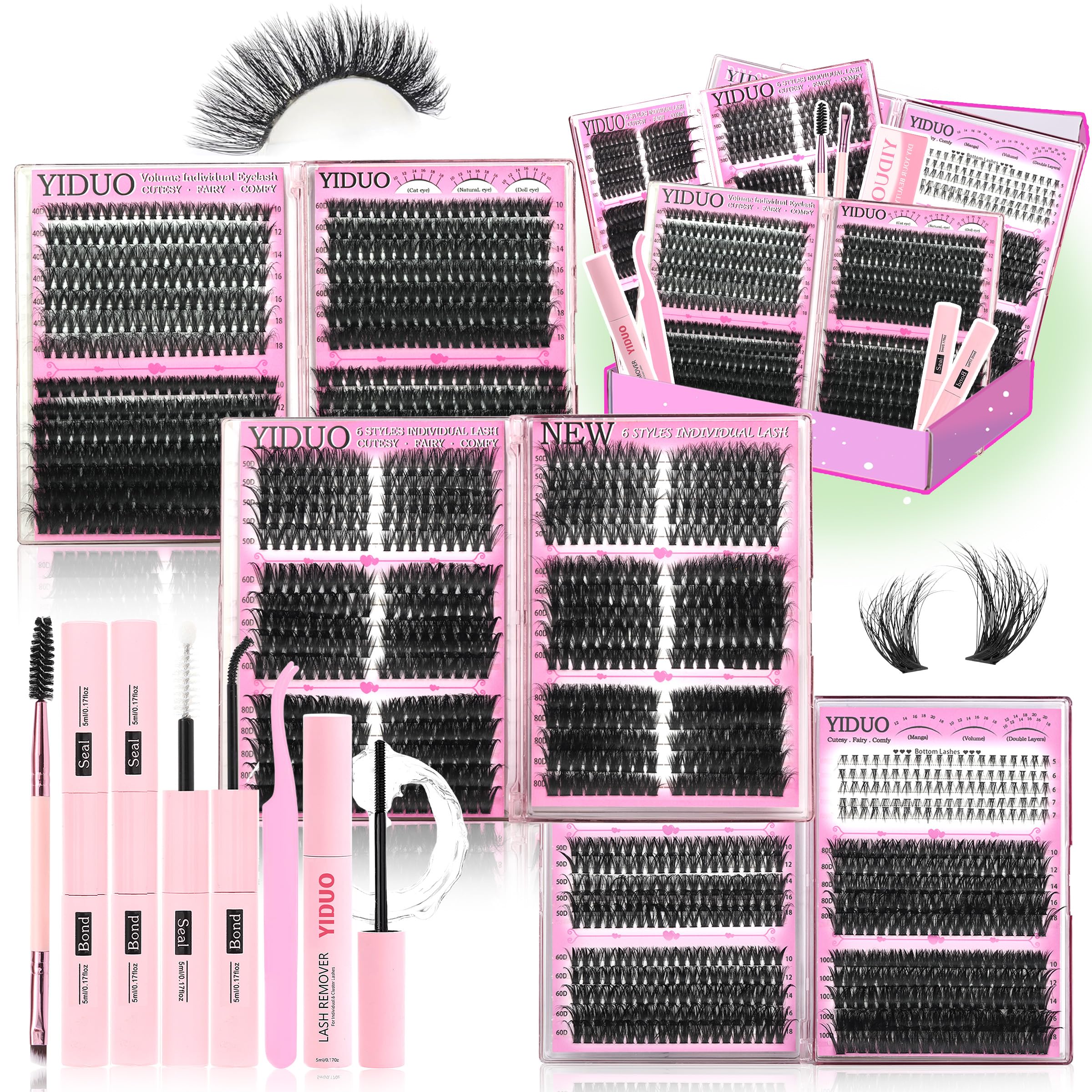 YIDUO 6-box mix lash clusters kit box for versatile DIY lash looks