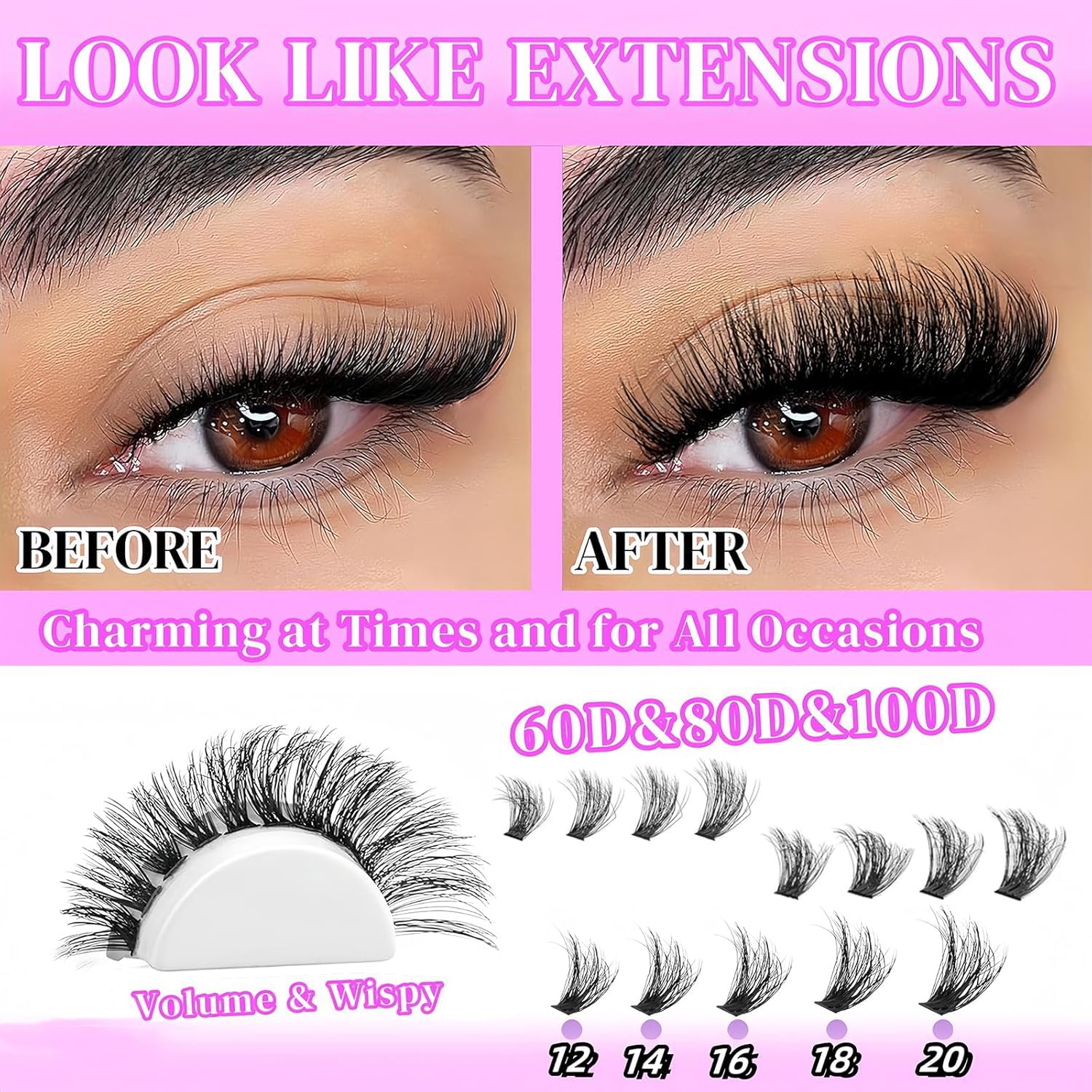 YIDUO clusters lashes 80D close-up for soft volume