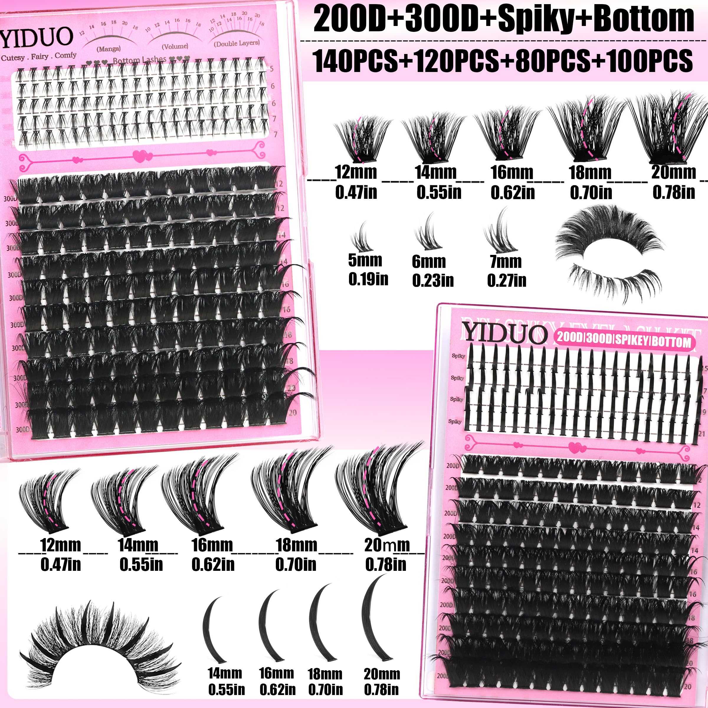 YIDUO D-curl lashes 80D-100D-200D-300D volume clusters for dramatic looks.