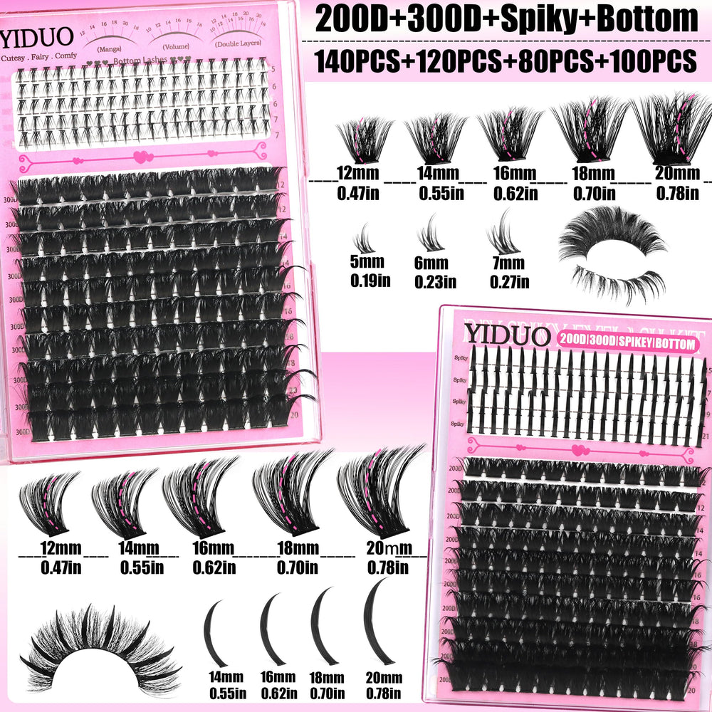 YIDUO D-curl lashes 80D-100D-200D-300D volume clusters for dramatic looks.