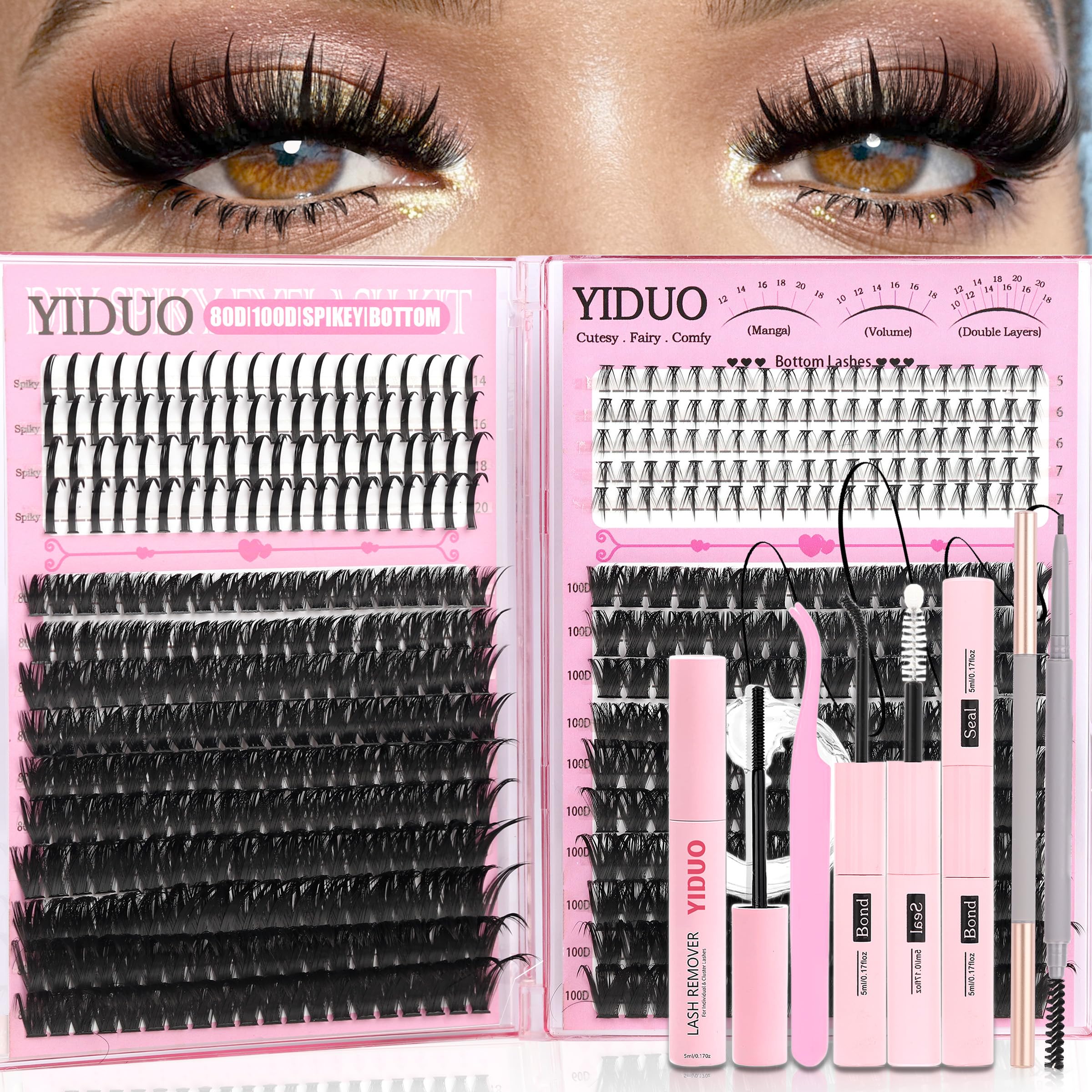 YIDUO Volume Lash Clusters with Spikes create dramatic manga-style lashes.