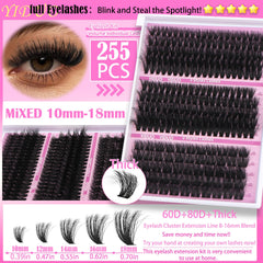 YIDUO 835pcs clusters close-up showing lightweight, comfortable lashes.