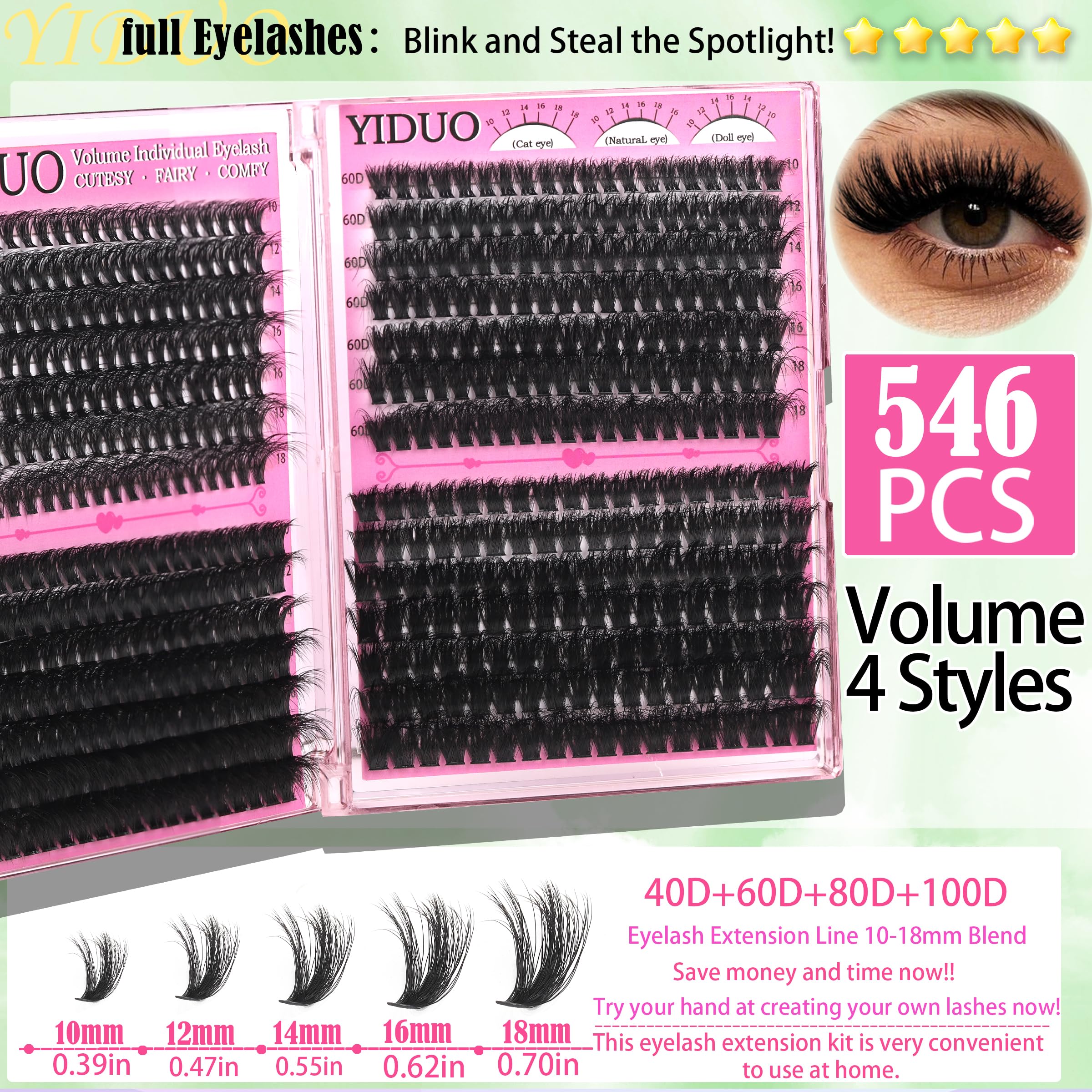 YIDUO 100D cluster lashes for dramatic evening lash extensions.