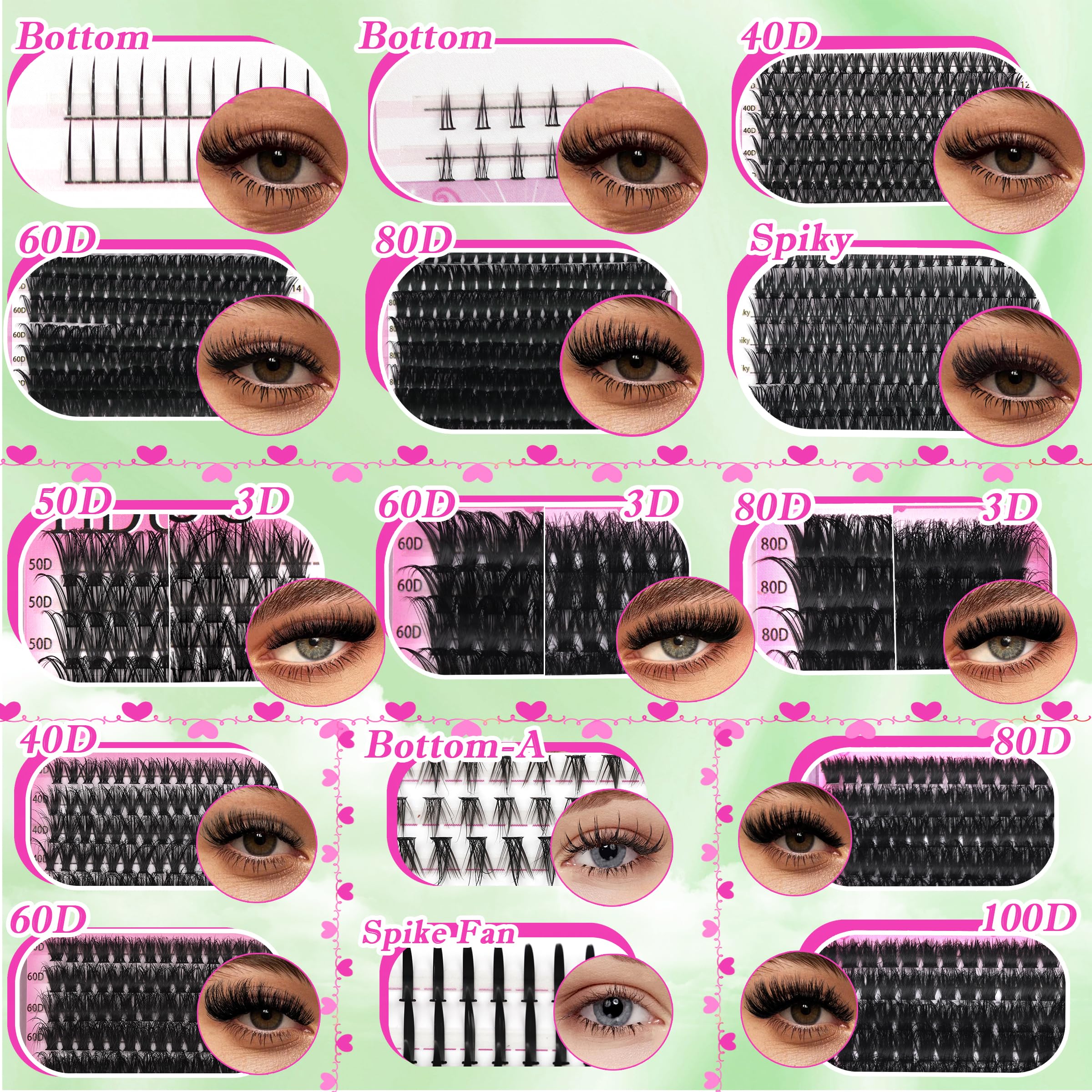 YIDUO 60D cluster lashes display for fuller day-to-night drama.