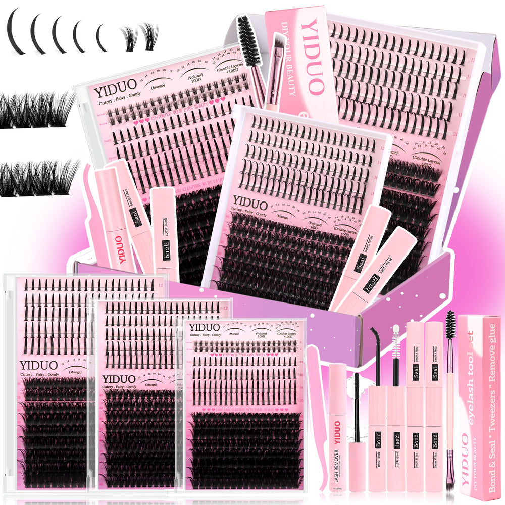 YIDUO Lashes Clusters Kit with spikes for dramatic volume and day to night looks.