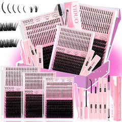 YIDUO Lashes Clusters Kit with spikes for dramatic volume and day to night looks.