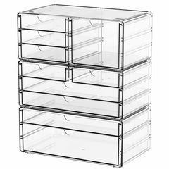 Yieach 3-pack clear storage drawers front view showing stackable design for space saving