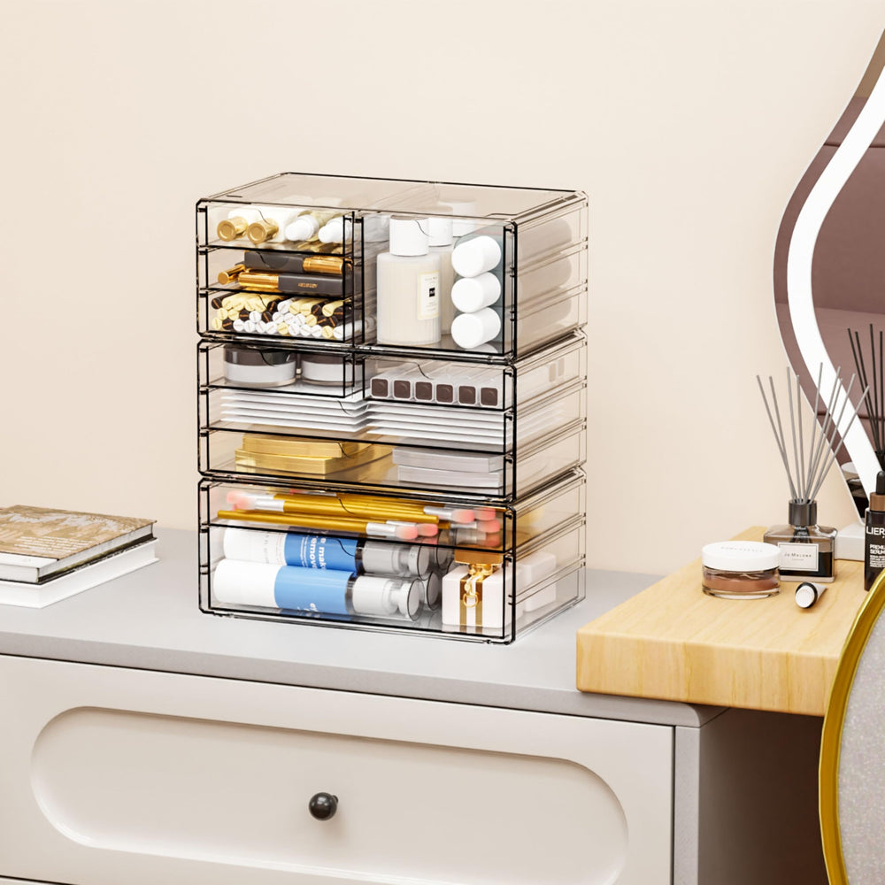 Yieach 3-pack clear storage drawers stackable design for flexible placement