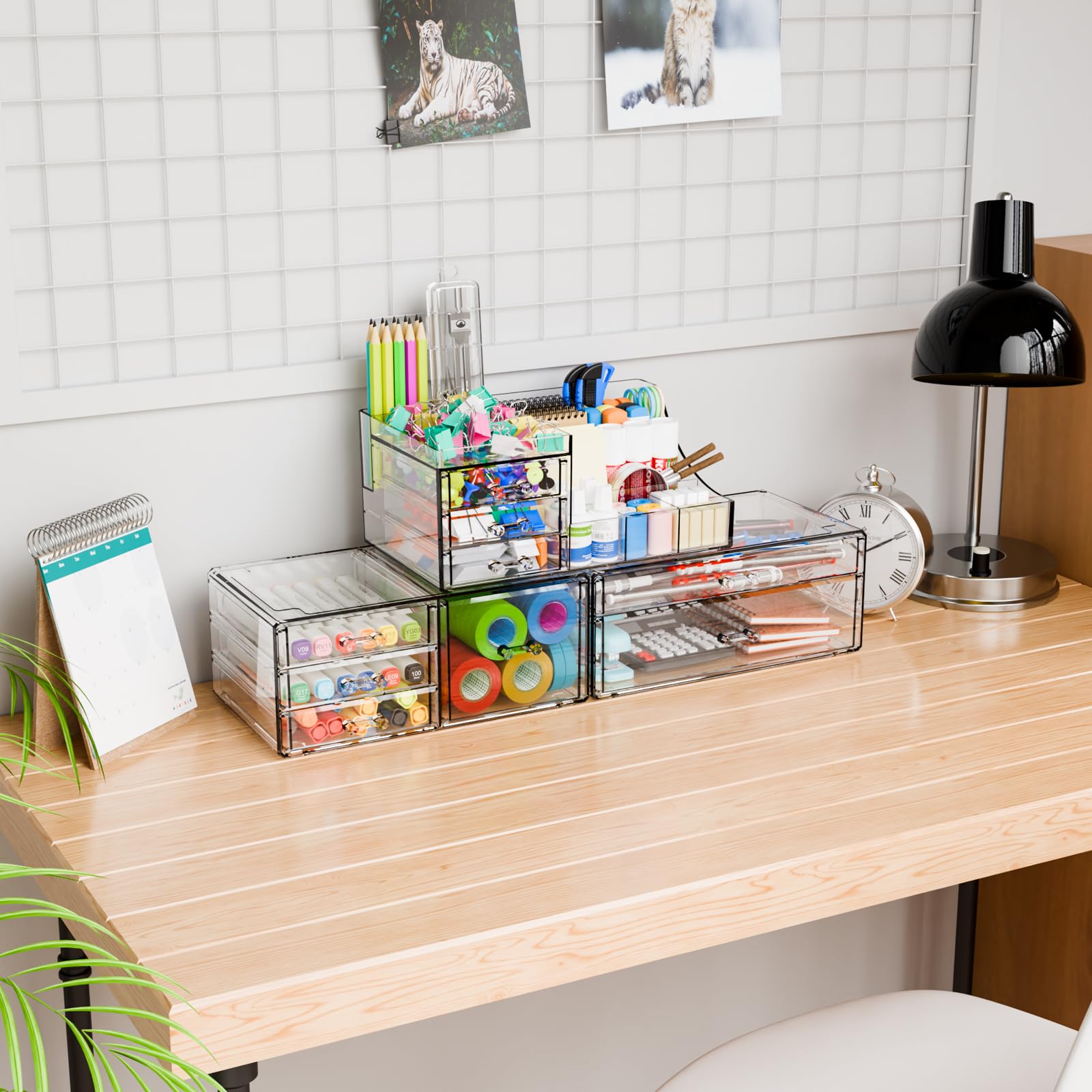 Yieach 3-pack clear makeup organizer dorm room keeps essentials tidy.