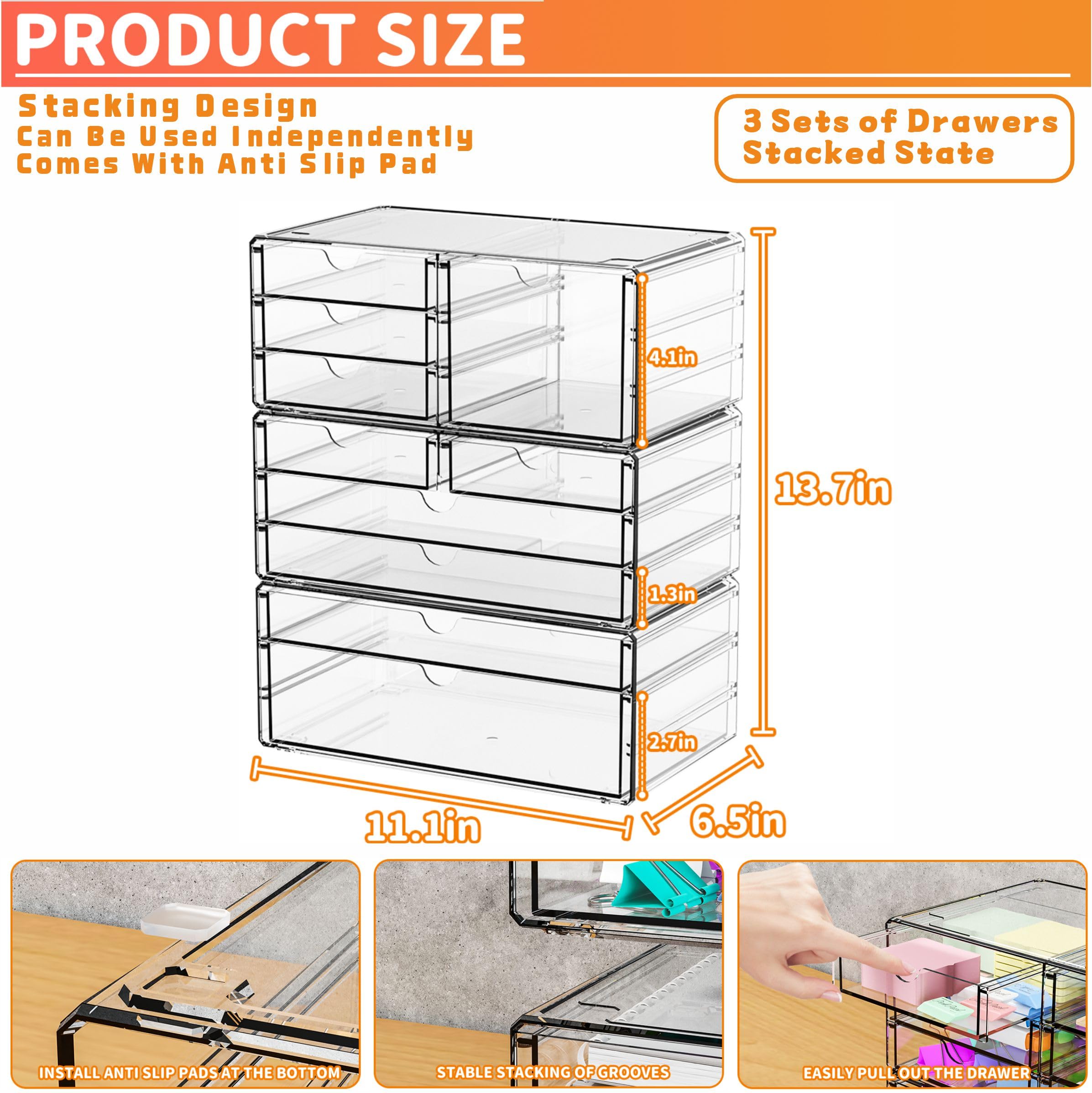Yieach clear acrylic drawer closeup showing shatterproof durability and smooth edges