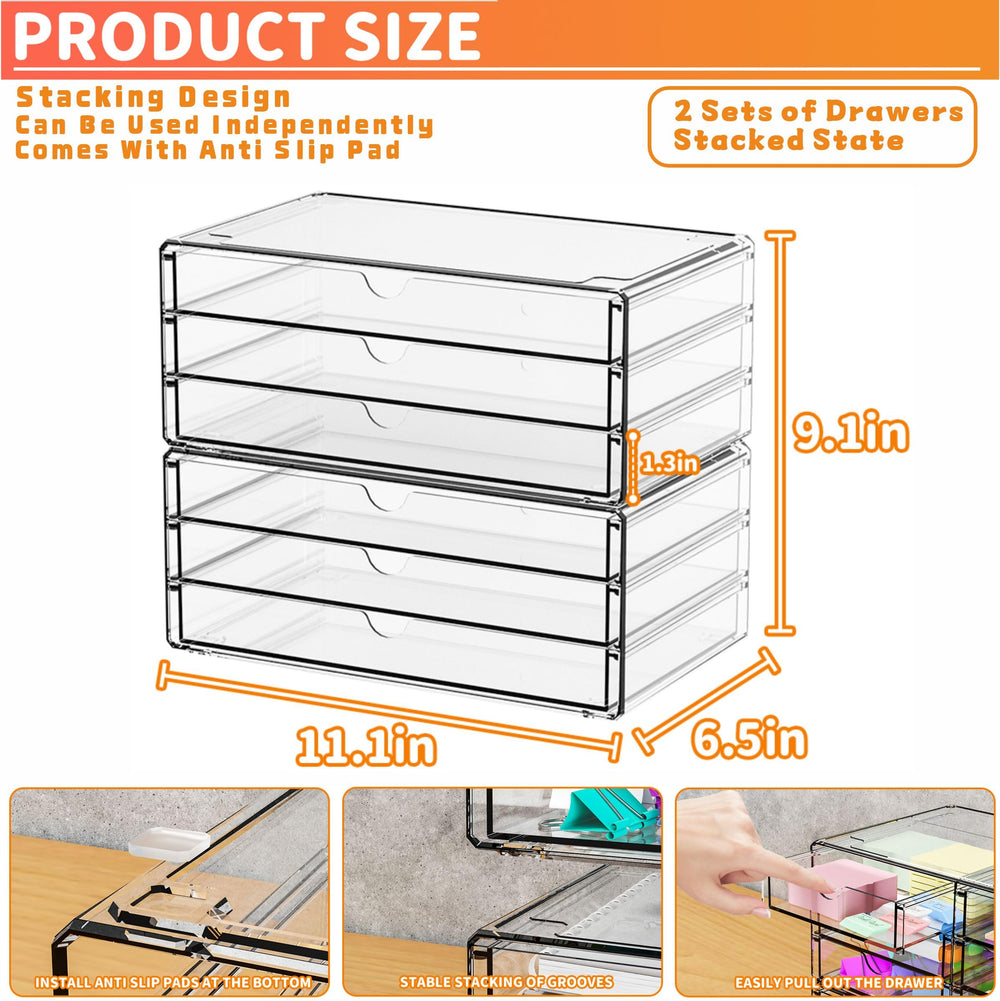 Yieach clear plastic drawers feature anti-slip feet for stable craft and makeup organization.