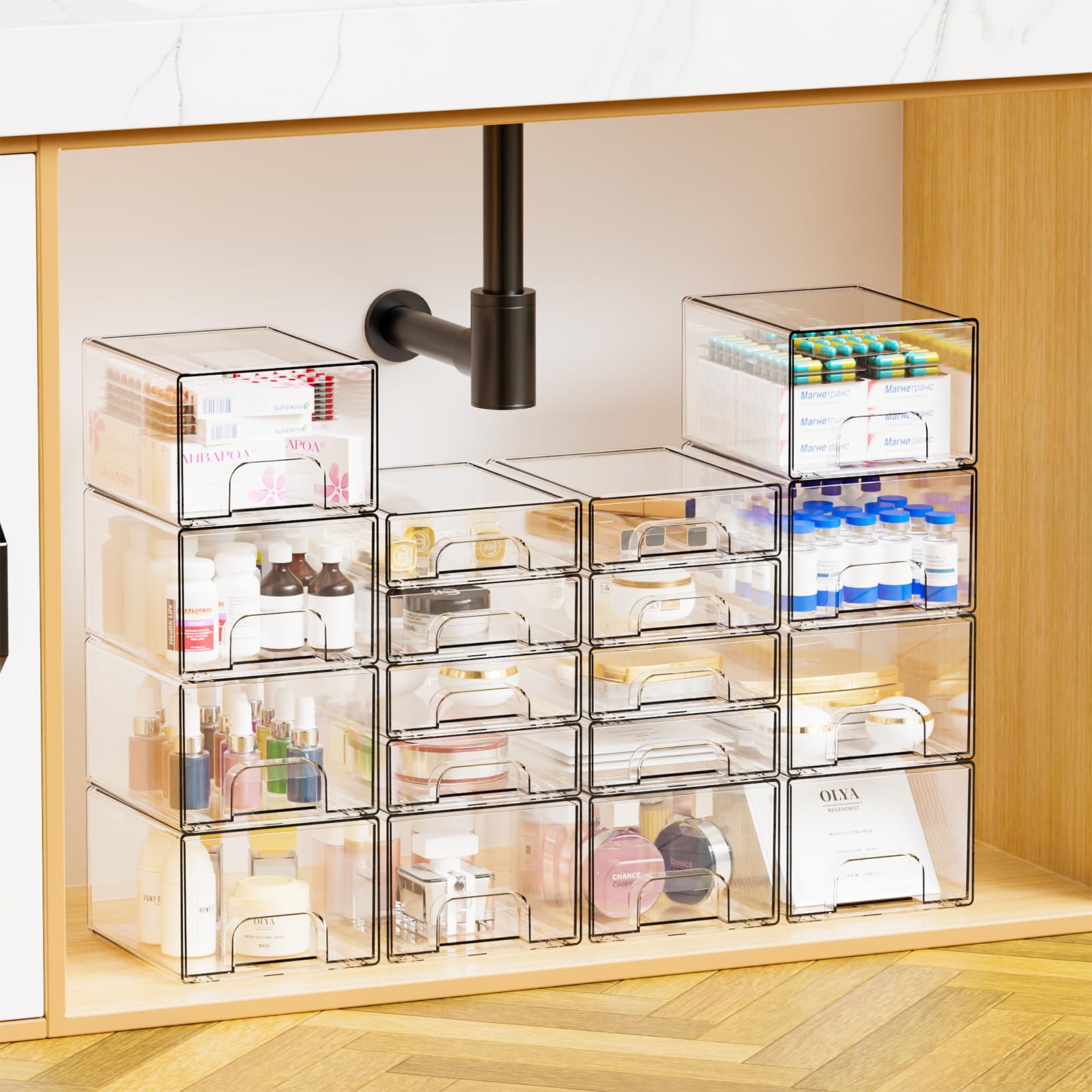 Yieach clear storage drawer on a desk for easy access to supplies.