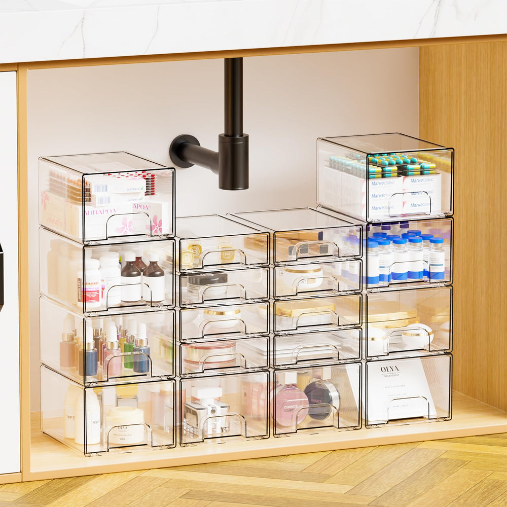 Yieach clear storage drawer on a desk for easy access to supplies.