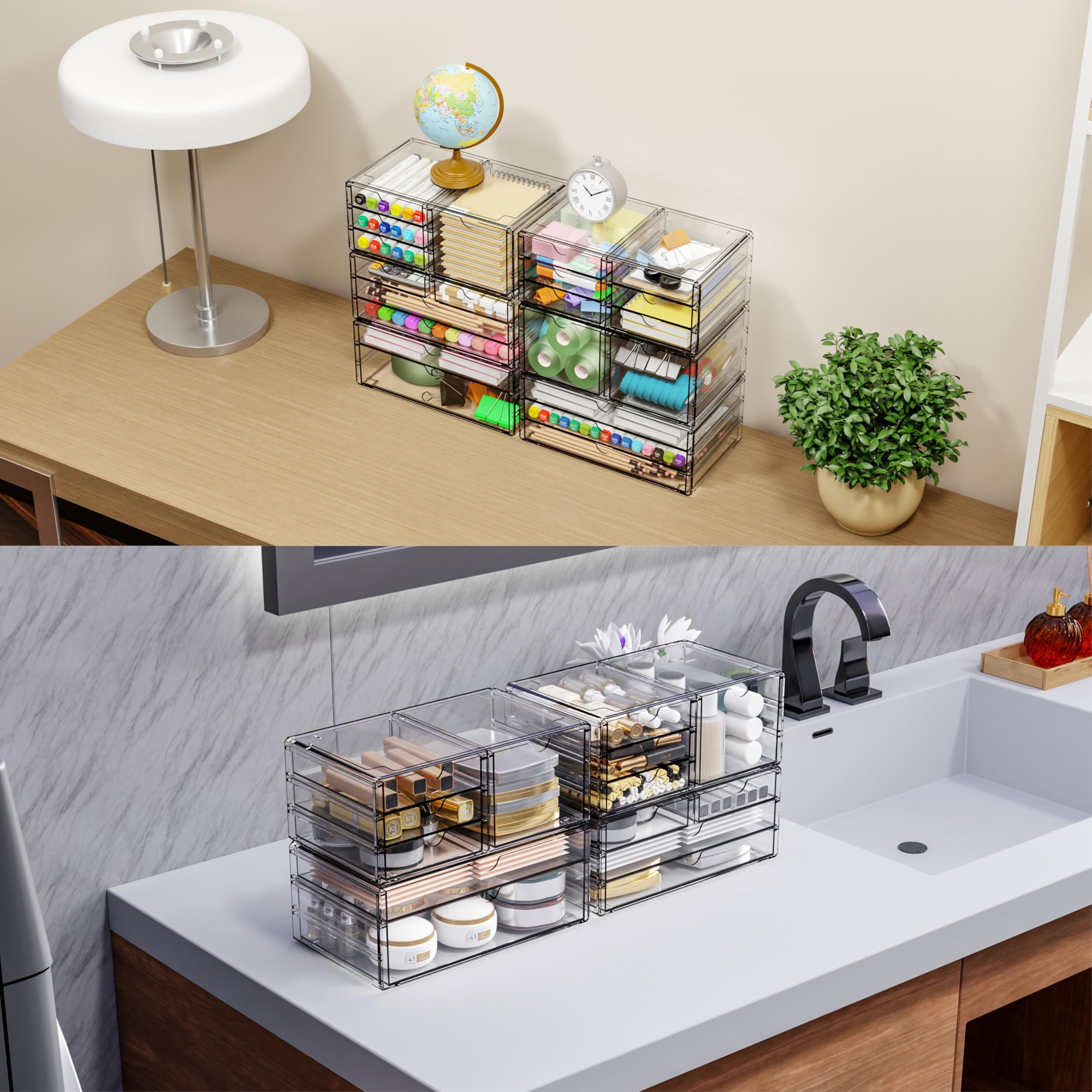 Yieach makeup and jewelry drawer set helps vanity items stay visible and accessible.
