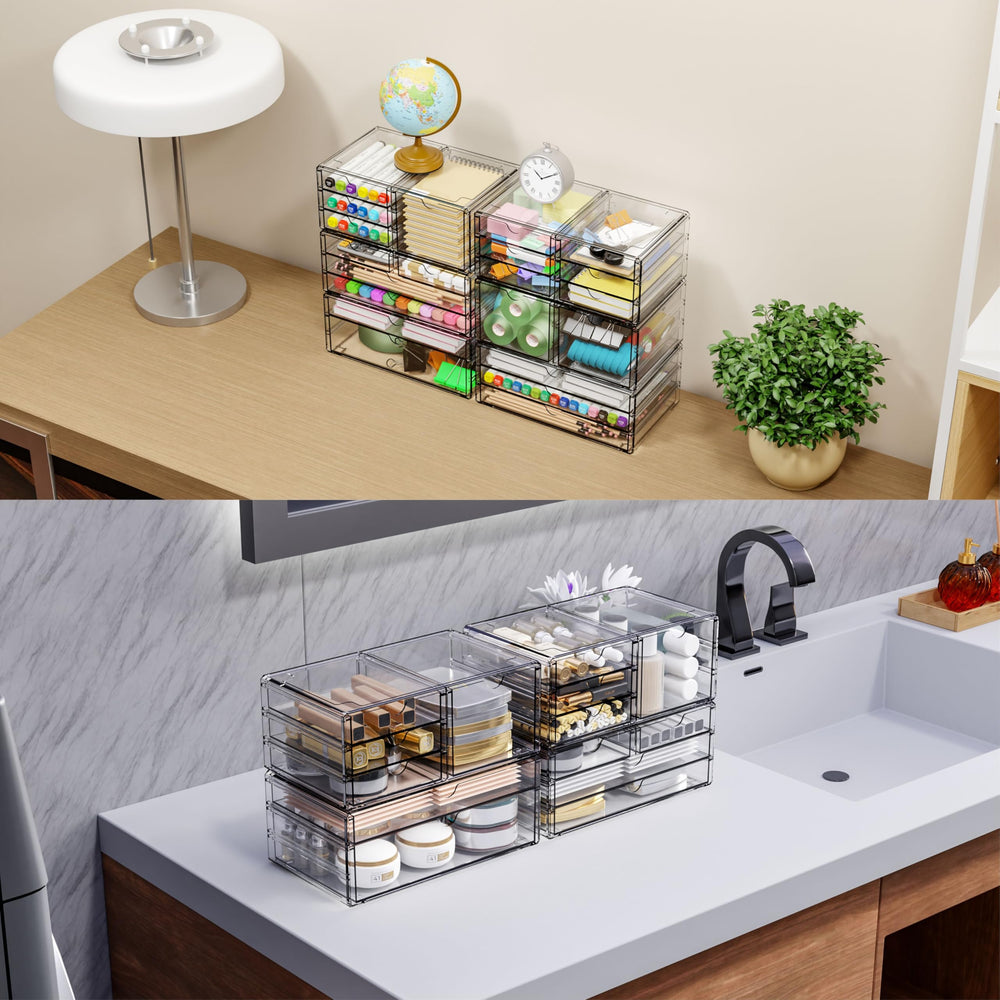Yieach makeup and jewelry drawer set helps vanity items stay visible and accessible.