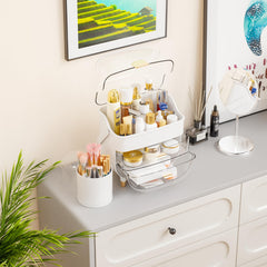 Dustproof lid design keeps cosmetics protected on the countertop
