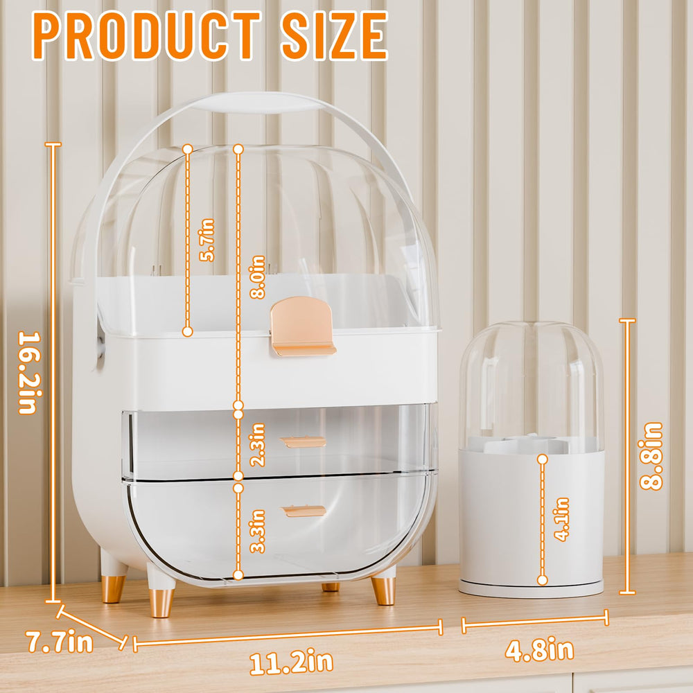 Large interior capacity accommodates serums, lipsticks, shadows, powders, and jewelry