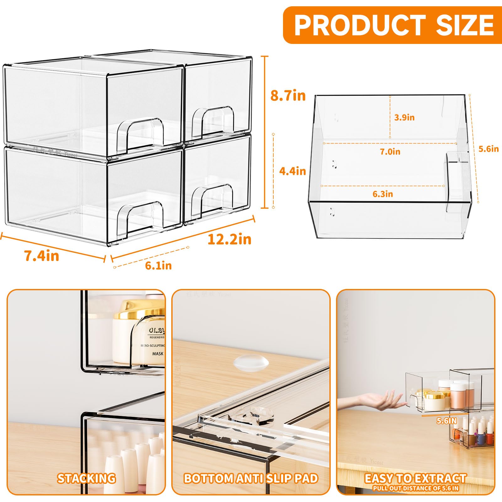Yieach storage drawers used as a makeup organizer for cosmetics.