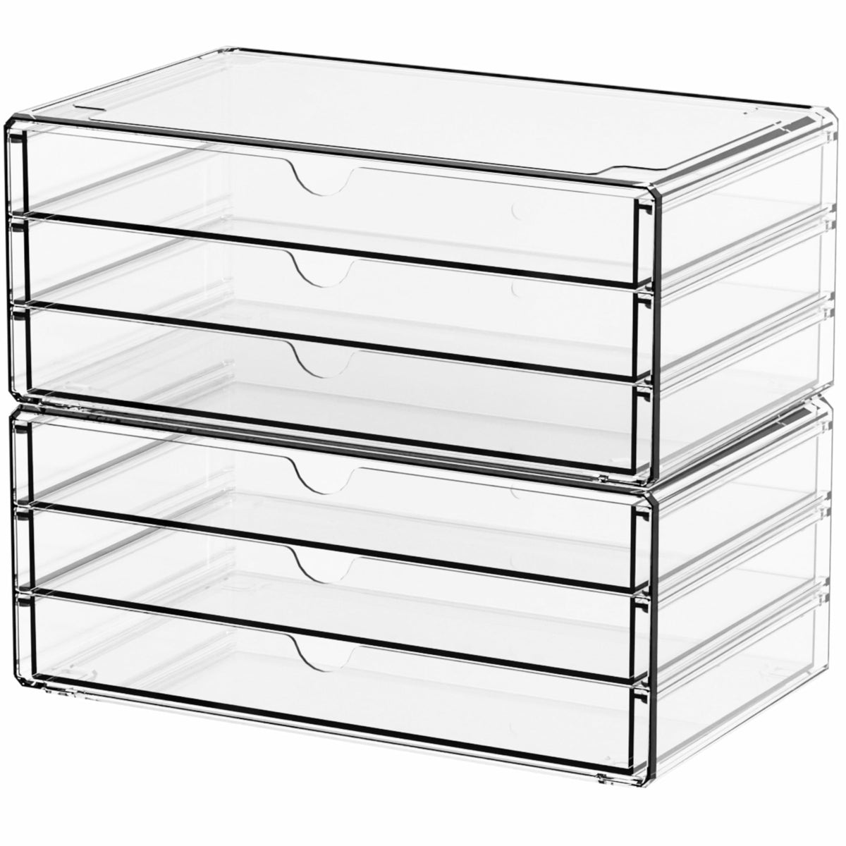 Yieach two-pack acrylic drawer set with six drawers for organized desk storage and quick access.