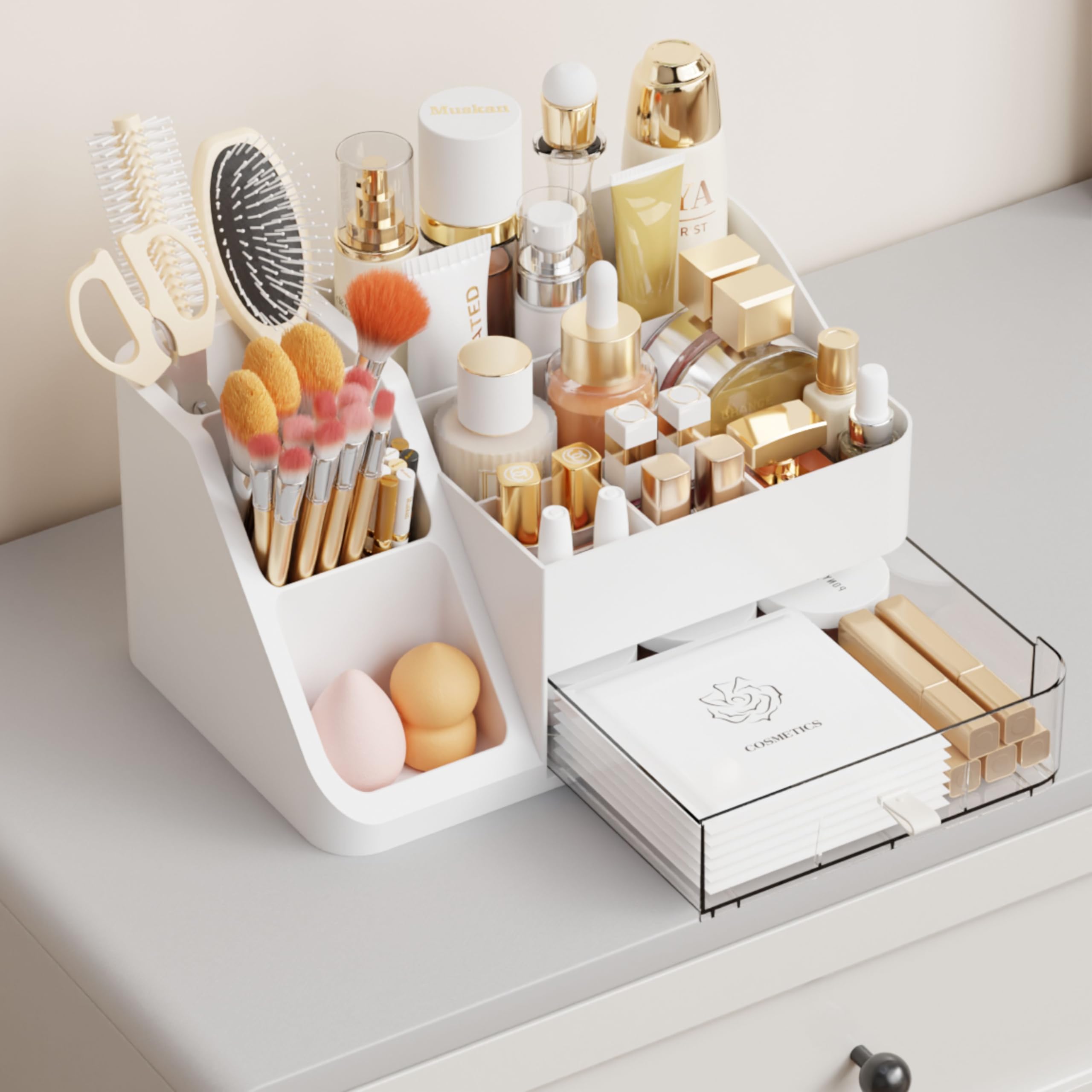 Yieach white makeup organizer with drawer-front for fast, tidy access during daily routine