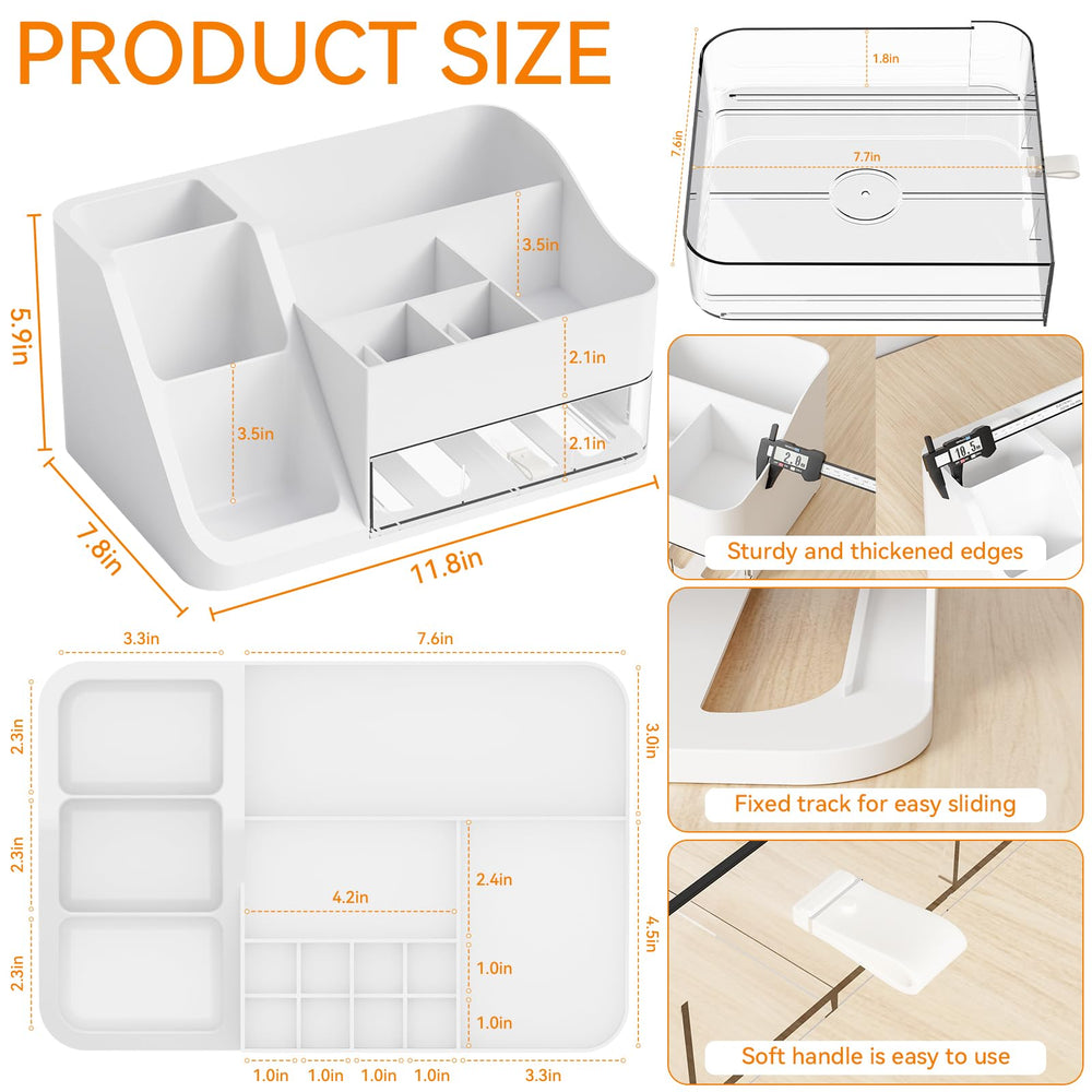 Yieach white makeup organizer top compartments for quick palette and brush storage